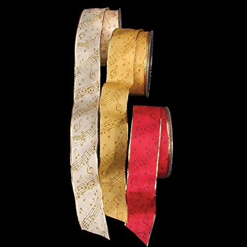Sheer Metallic Red Music Notes Wired Taffeta Craft Ribbon - 1.5 Inch x 27 Yards for Gift Wrapping, DIY Scrapbooking & Holiday Decorations