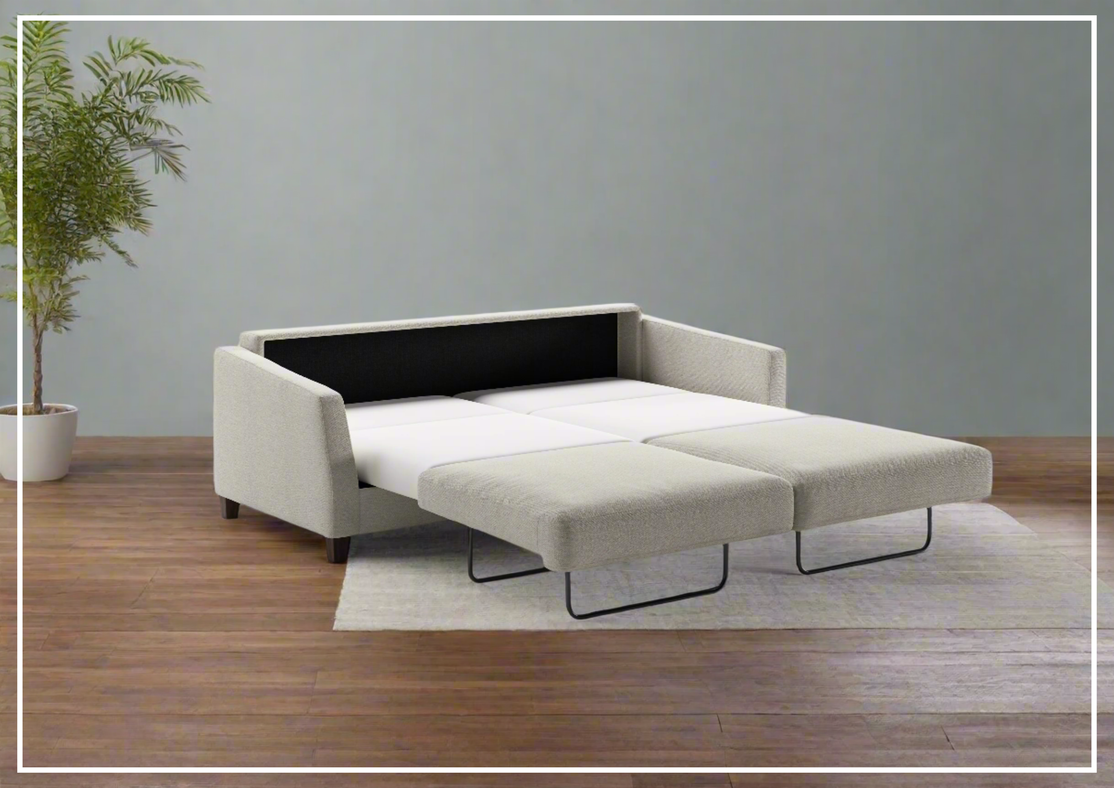 Luonto Monika Fabric King Sleeper Sofa Bed with Wood or Chrome Legs - Convertible Sofa for Small Spaces, Guest Room & Apartment Living