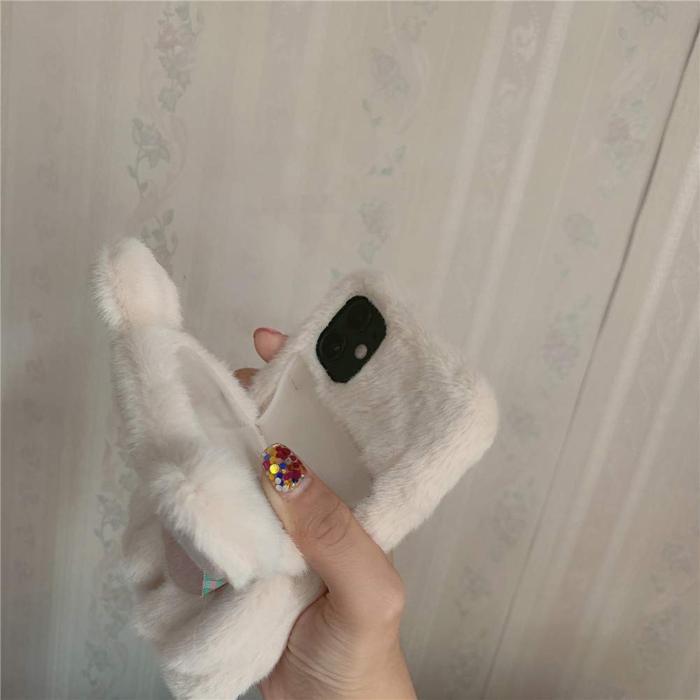 Premium Fluffy 3D Bear Plush Phone Case for iPhone 12 Pro - Cute Animal Design, Soft Silicone Bumper, Shockproof Protective Cover (Bear White) - Perfect for Daily Use, Gifts & Fashion Accessories