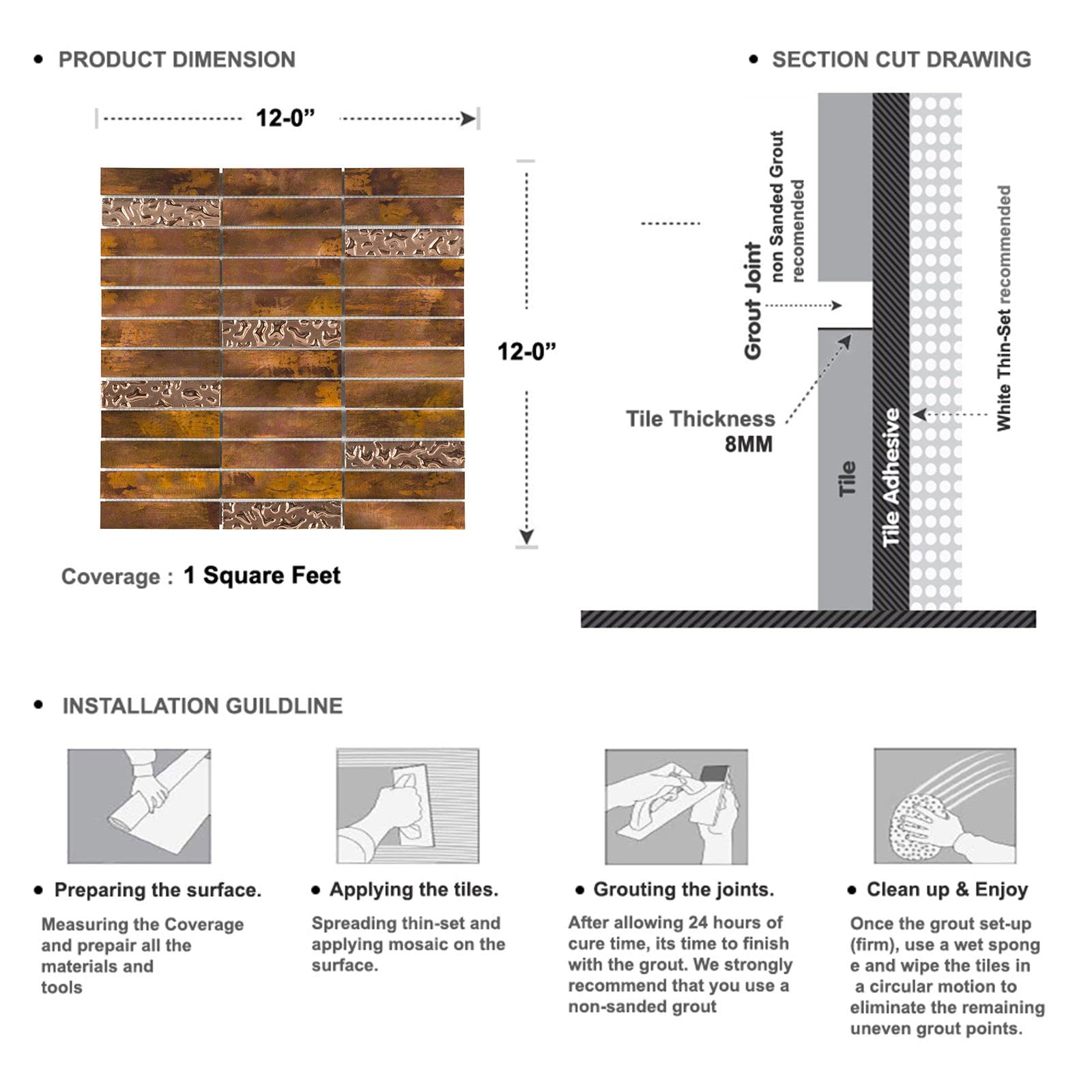 Premium Stacked Brushed Aluminum Metallic Mosaic Tile with Glass Inserts - AM-596 (5 Sheets) - Mesh Mounted Backsplash for Kitchen, Bathroom & Accent Walls - Waterproof & Easy to Install for Modern Home Décor