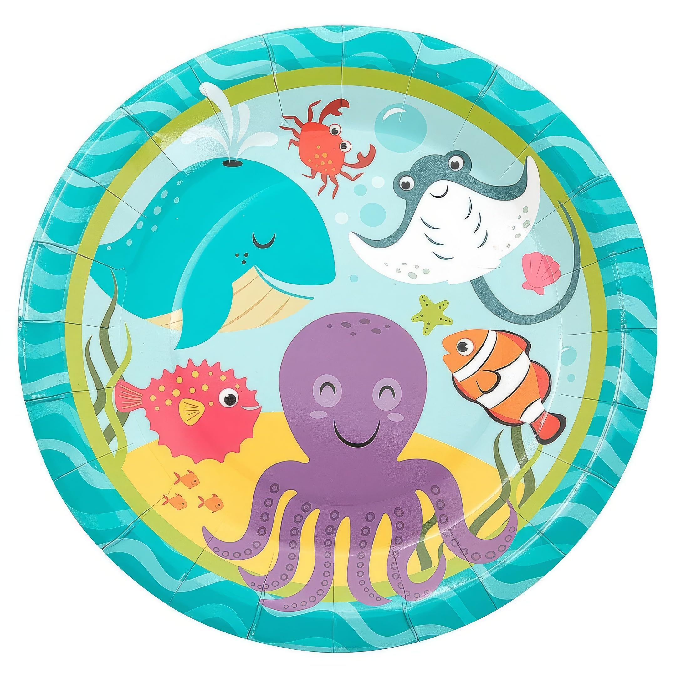 Under the Sea Party Paper Plates - 8pc Ocean Animal Theme Disposable Dinner Plates for Kids Birthday, Baby Shower & Summer Party Decorations - Sea Turtle, Dolphin & Fish Design