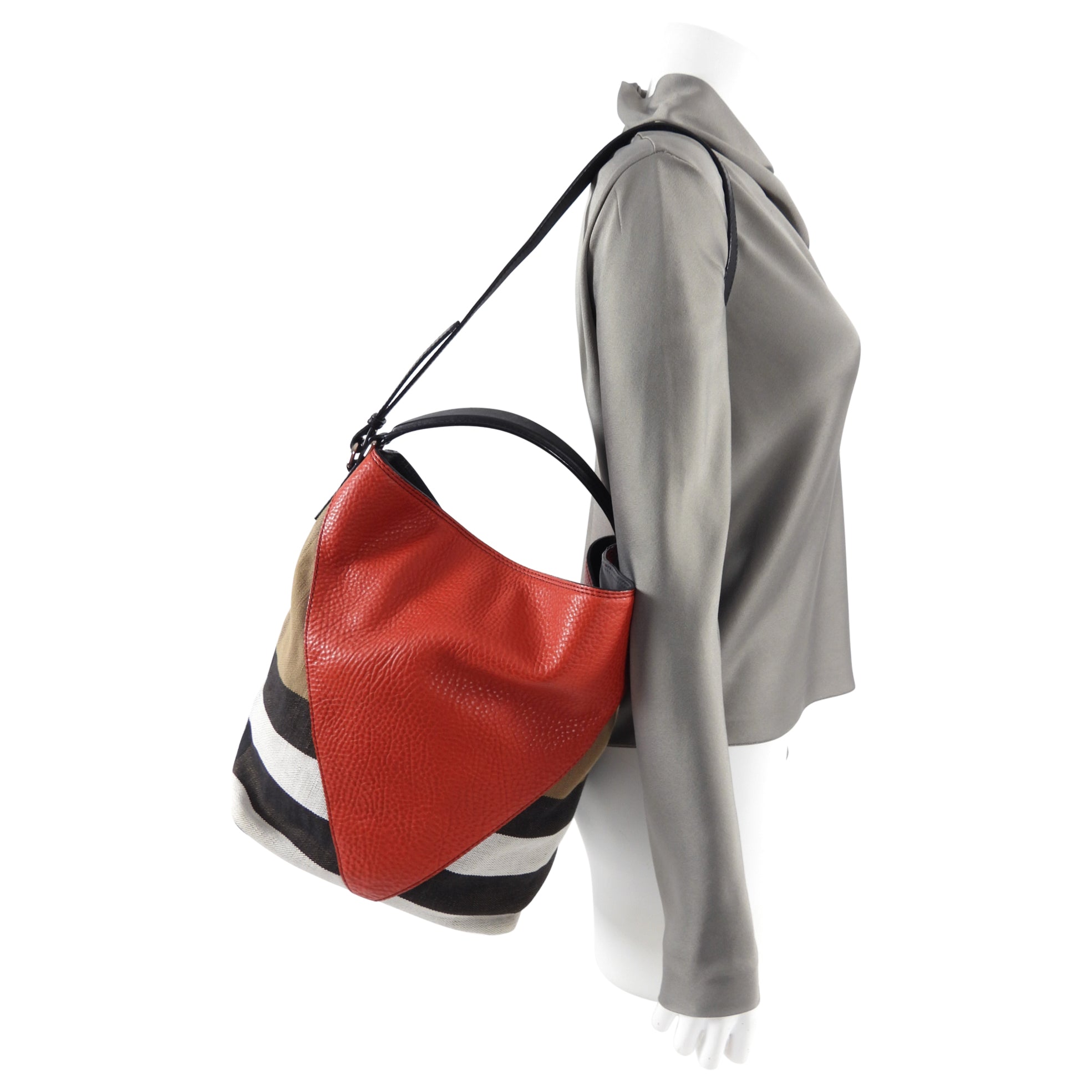 Burberry Red Canvas Check Two-Way Bucket Bag for Women | Fashionable Crossbody & Shoulder Bag | Perfect for Travel, Work & Daily Use