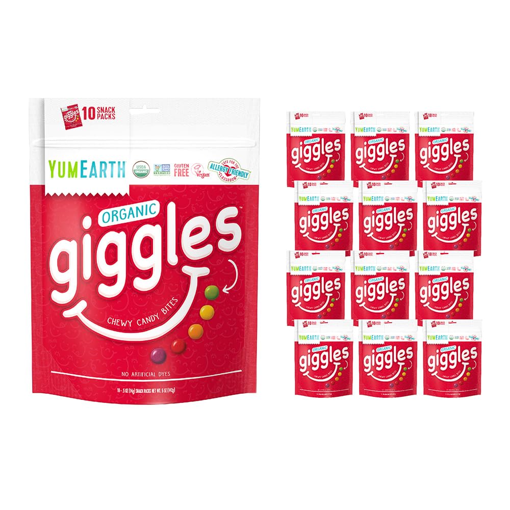 YumEarth Organic Giggles Chewy Candy - Allergy Friendly, Vegan, Non-GMO, Gluten Free Fruit Snacks with No Artificial Dyes or Flavors - 0.5oz (120 Pack) - Perfect for School Lunches, Birthday Parties & Healthy Treats