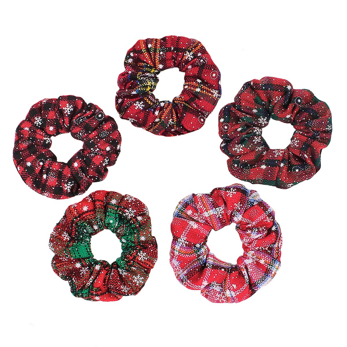 5Pcs Christmas Scrunchies Hair Bands - Women's Festive Hair Ties, Elastic Ponytail Holders, Soft Hair Accessories for Holiday Parties & Gifts