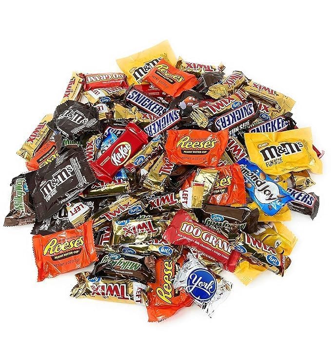 Classic MARS Chocolate Candy Variety Pack - 5.5 Lbs Bulk Snickers, Milky Way, Twix, Almond Joy, 100 Grand, York Peppermint Patties, Peanut Butter Cups & M&Ms - Individually Wrapped Mini Fun Size Candies (88 Oz) - Perfect for Halloween, Christmas, Parties & Office Treats