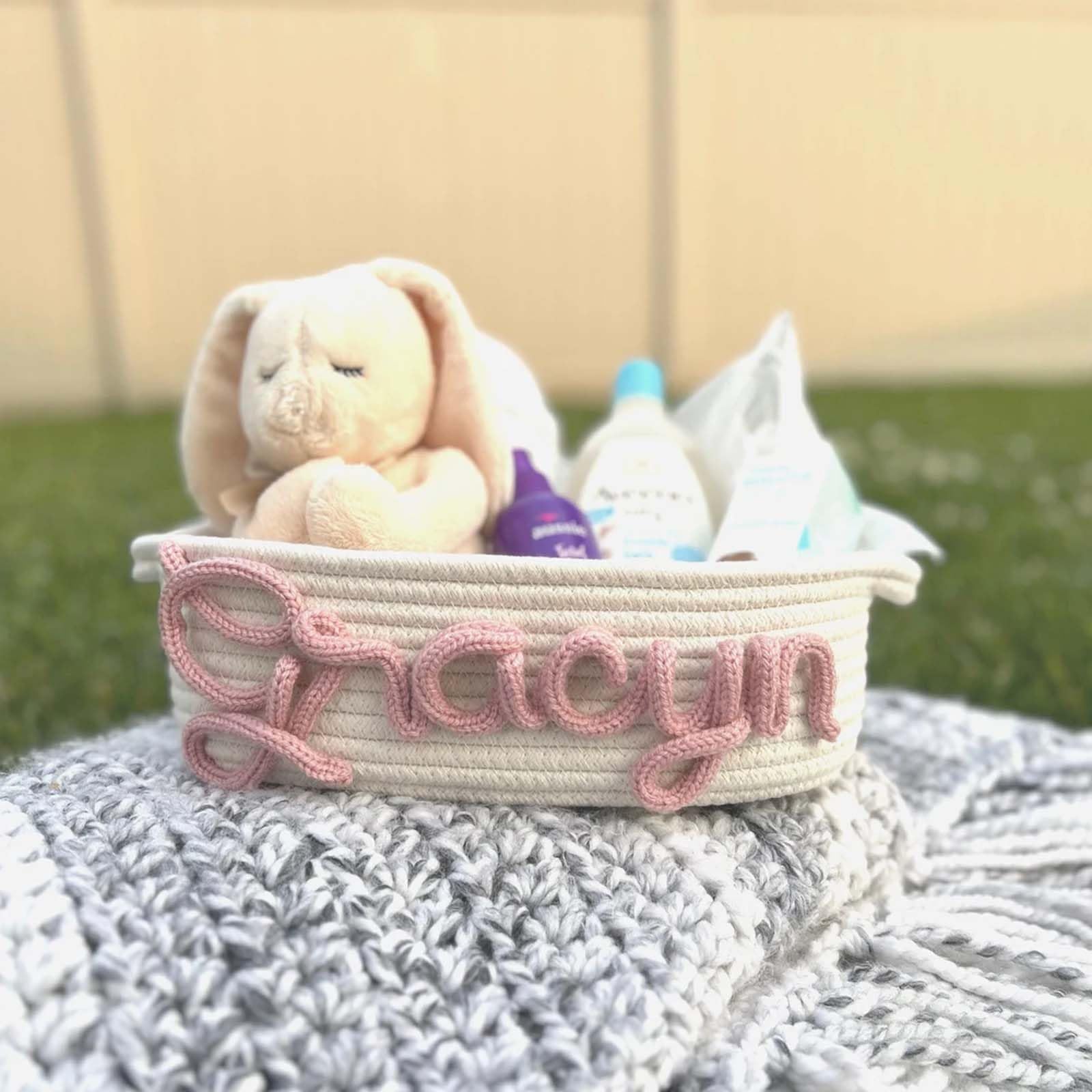 Personalized Baby Gift Basket with Custom Name & Monogram - Newborn Toy Storage Basket - Perfect for Baby Showers, Birthdays & Nursery Organization