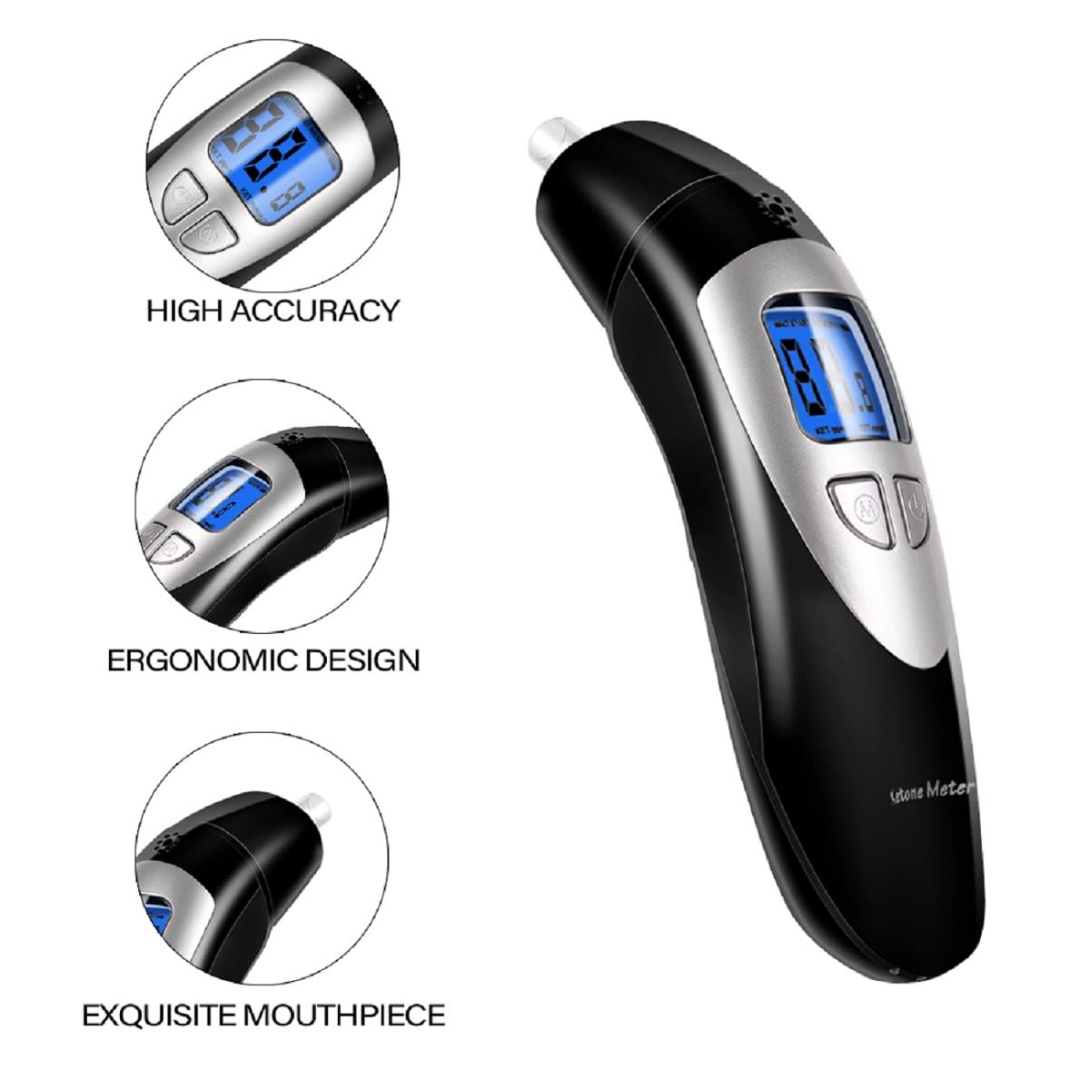 Premium Keto Breath Analyzer for Ketosis Testing - Accurate Ketone Breathalyzer Meter with 10 Disposable Mouthpieces (Black) | Track Ketosis for Weight Loss, Low Carb & Keto Diet Success