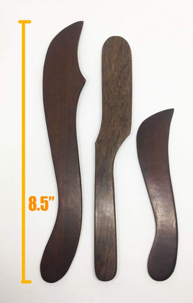 3-Piece Wooden Gua Sha Massage Set - Curve Knife & Dagger Shape Scraping Tools for Face, Neck & Back Pain Relief - Natural Body Massager for Thai Therapy & Relaxation at Home or Spa