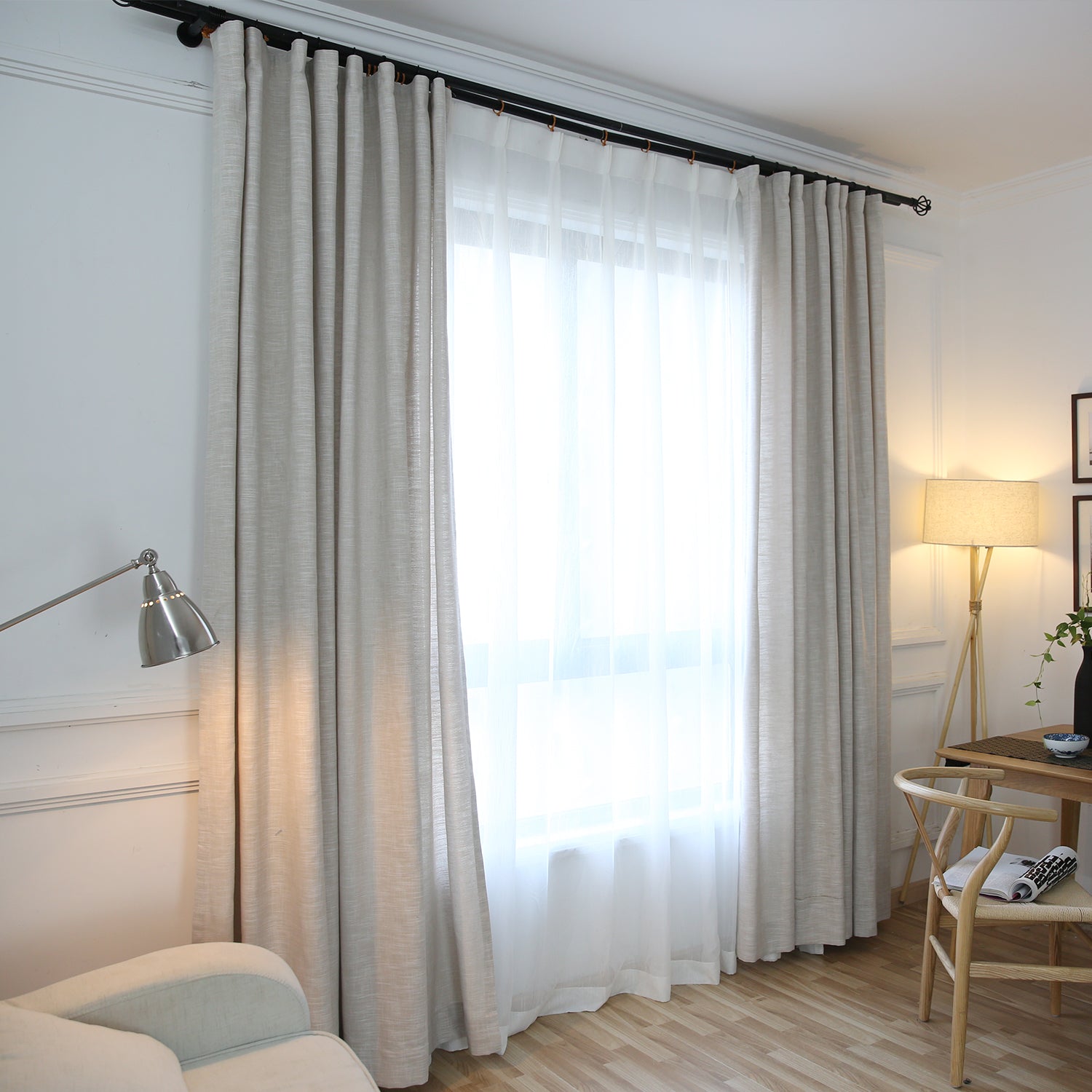 Emerie Linen Solid Cream Light Filtering Custom Curtains - Blackout Window Drapes for Living Room & Bedroom - Elegant Home Decor & Sun Protection