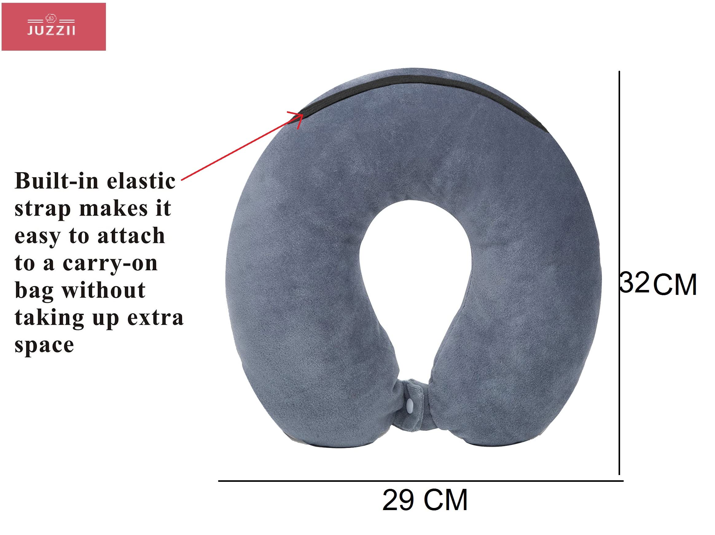 Juzzii Velvet Neck Pillow & Eye Mask Set - Ultra Soft Travel Pillow with Adjustable Strap for Airplane, Car, Office & Home Use - Perfect for Long Flights, Road Trips & Nap Time (Grey)