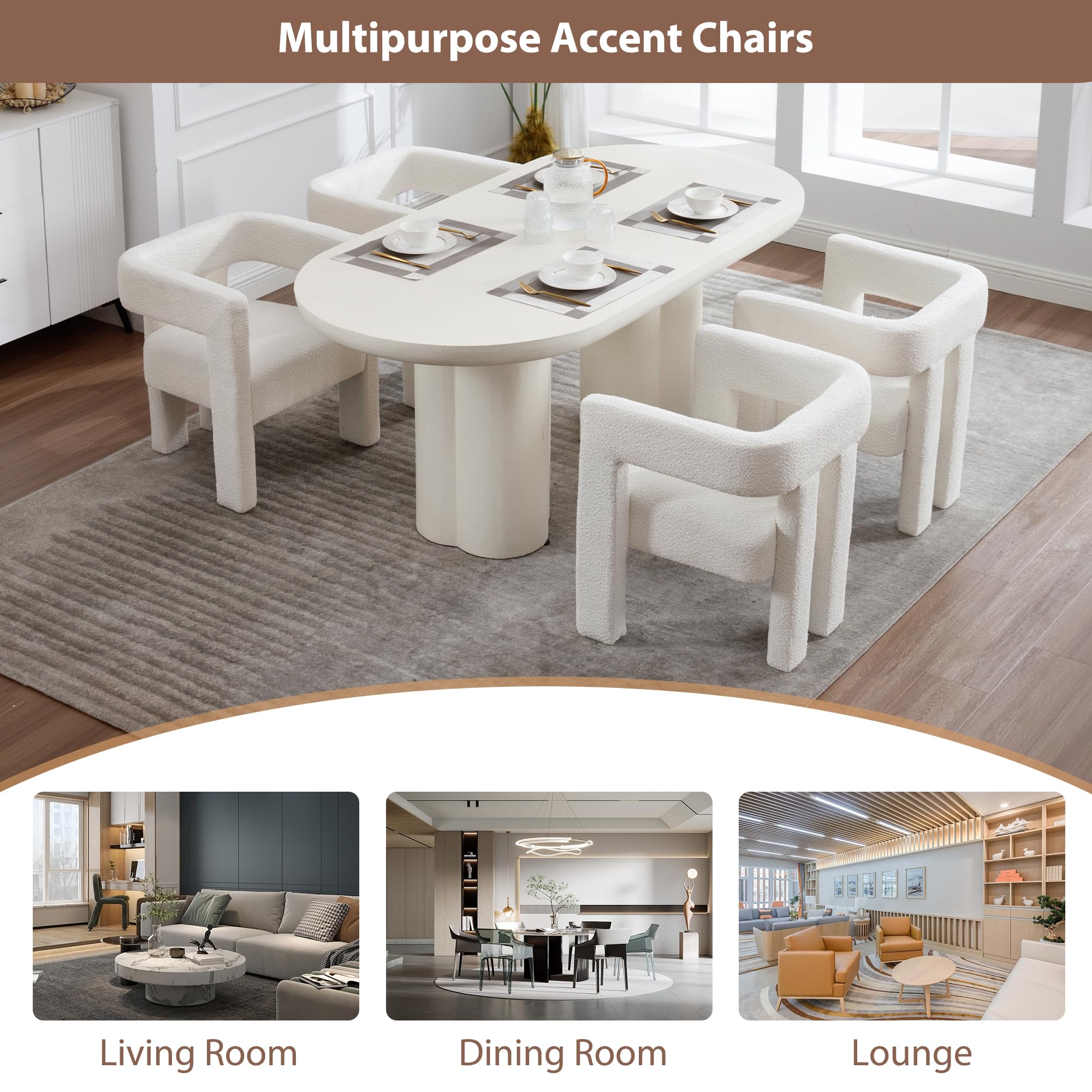 GNIXUU Modern Dining Chairs Set of 4 - Upholstered Barrel Accent Chairs with Armrests, Comfortable Kitchen & Living Room Side Chairs, Beige Fabric Lounge Seating - Perfect for Home Dining, Office Reception & Guest Room Decor