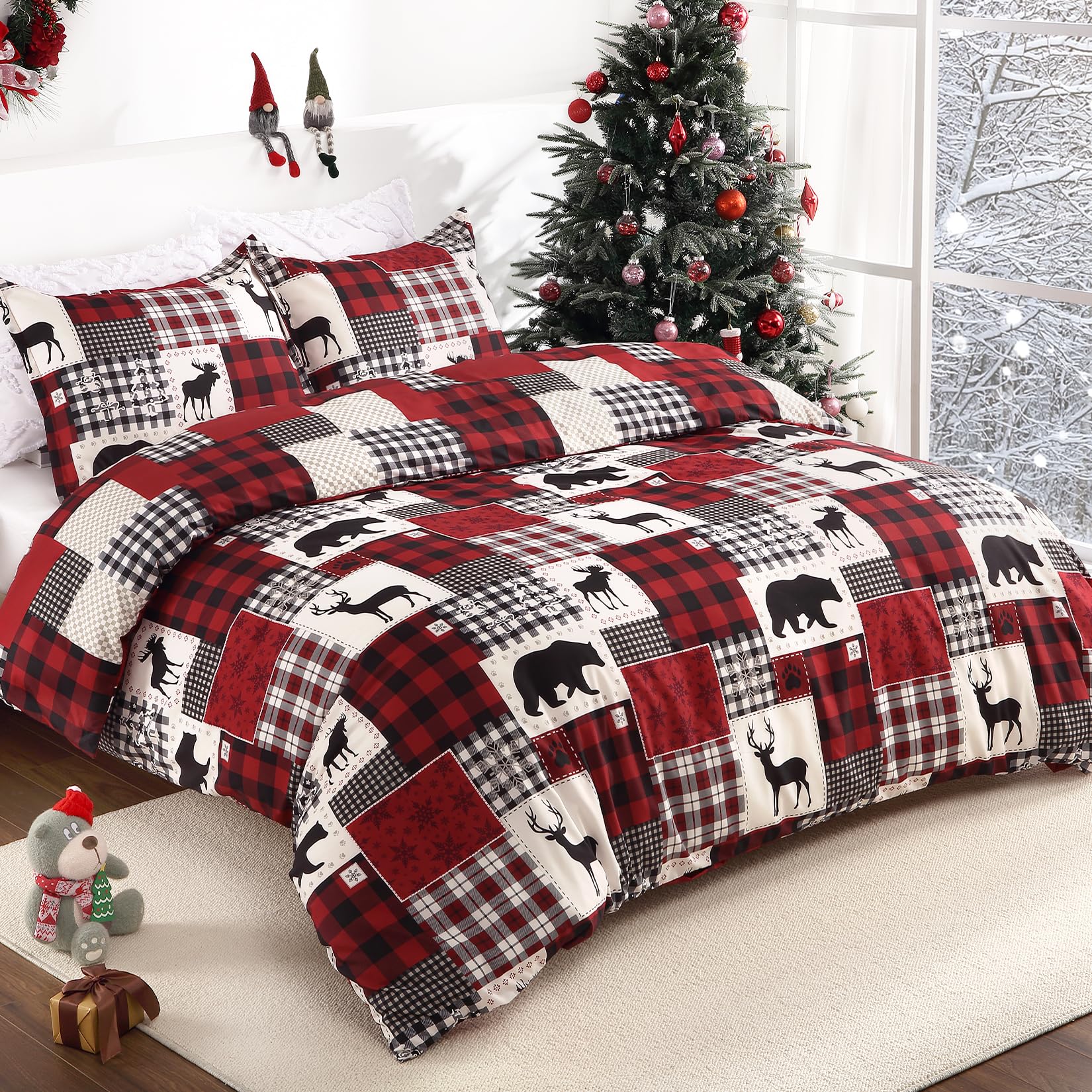 Christmas Duvet Cover King Size - Soft Brushed Microfiber Comforter Set with Reindeer Print, Holiday Themed Bedding for Festive Bedroom Decor - Perfect for Christmas, Winter Holidays & Cozy Seasonal Home Styling