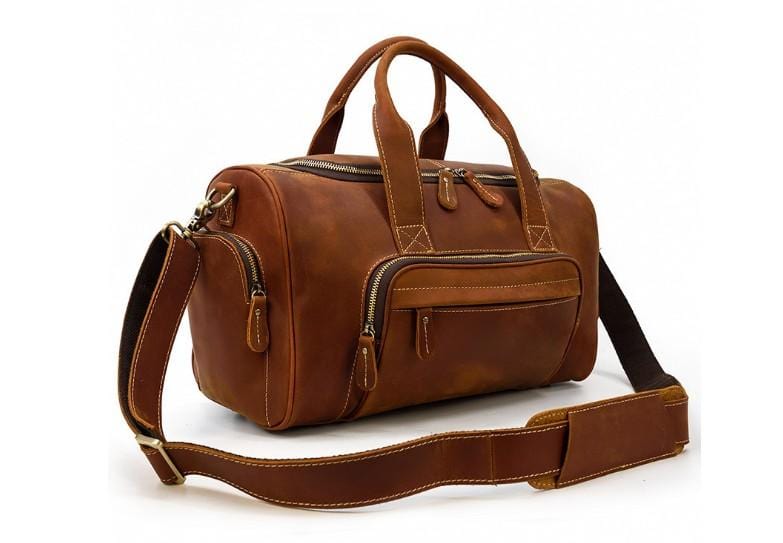 Men's Brown Leather Travel Duffel Bag - Waterproof Carry-On Luggage for Business Trips, Weekend Getaways & Outdoor Adventures