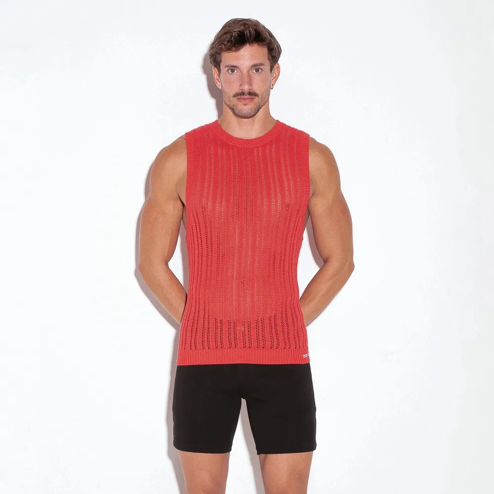 Code 22 Knit Muscle Tank Top 7002 - Coral Red | Workout, Gym, Yoga & Casual Wear for Women