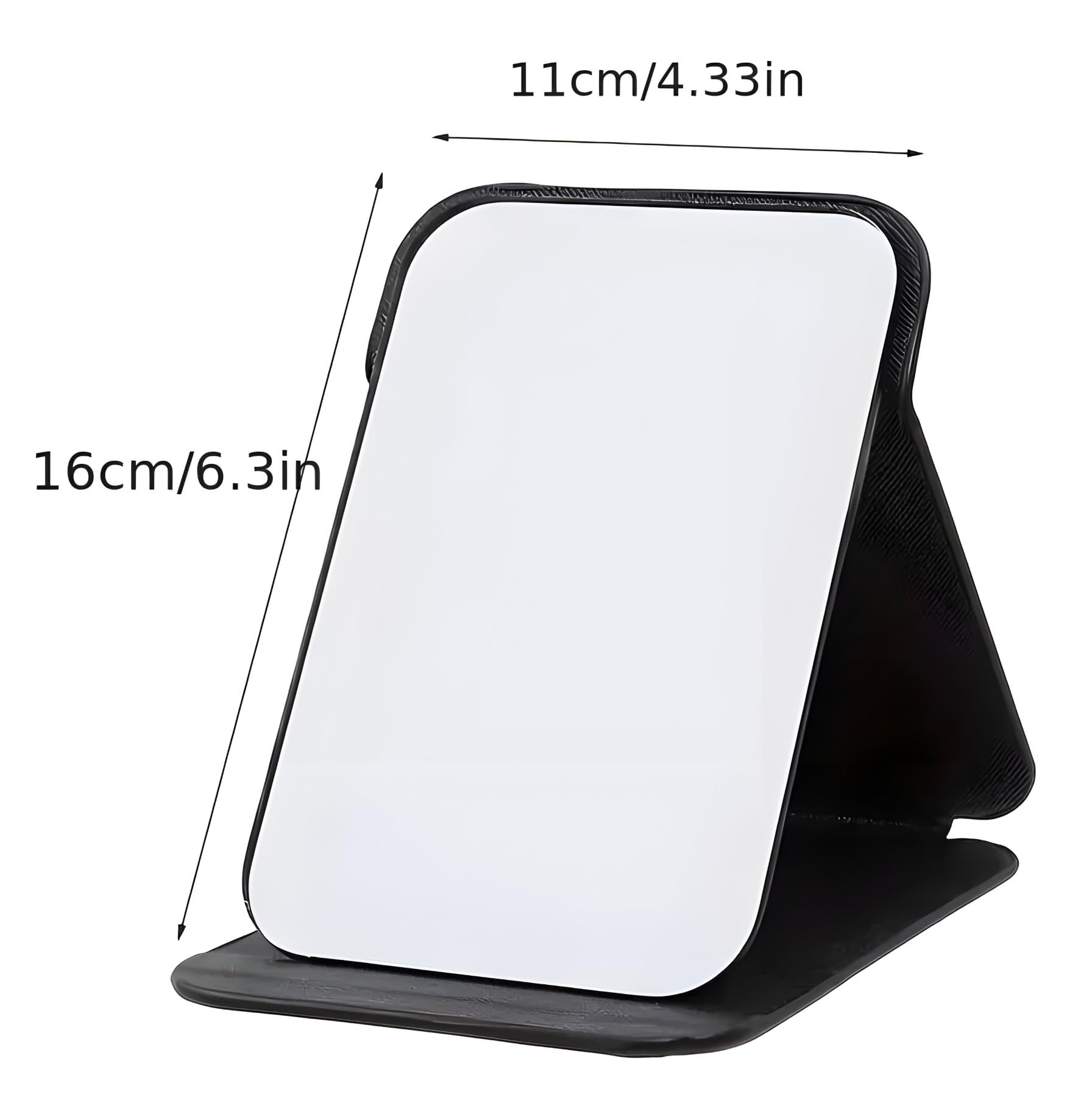ONICORN Folding Makeup Mirror with Stand - Portable Travel Vanity Mirror, HD Round Edge Glass, Adjustable Angle, PU Leather Case (Black) - Perfect for Home, Travel & Professional Makeup Application