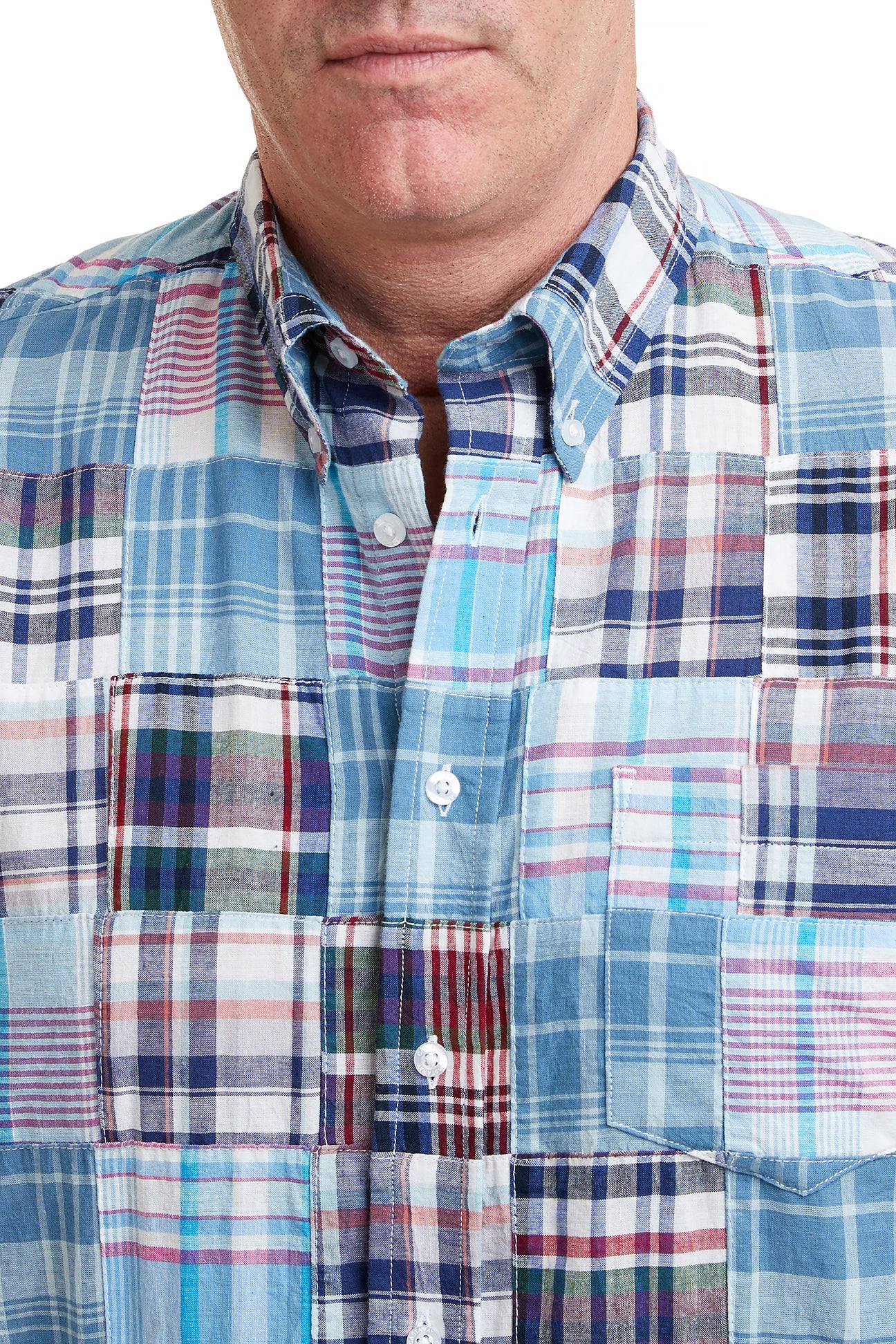 Chase Short Sleeve Shirt with Seapoint Patch Madras Print - Casual Summer Wear for Men | Perfect for Beach Outings and Weekend Getaways