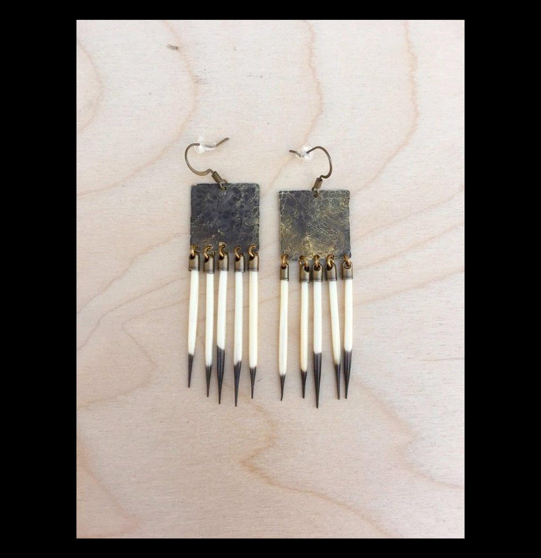 Hammered Square Quill Fringe Earrings for Women - Boho Chic Dangle Drop Earrings - Perfect for Parties, Weddings & Everyday Wear