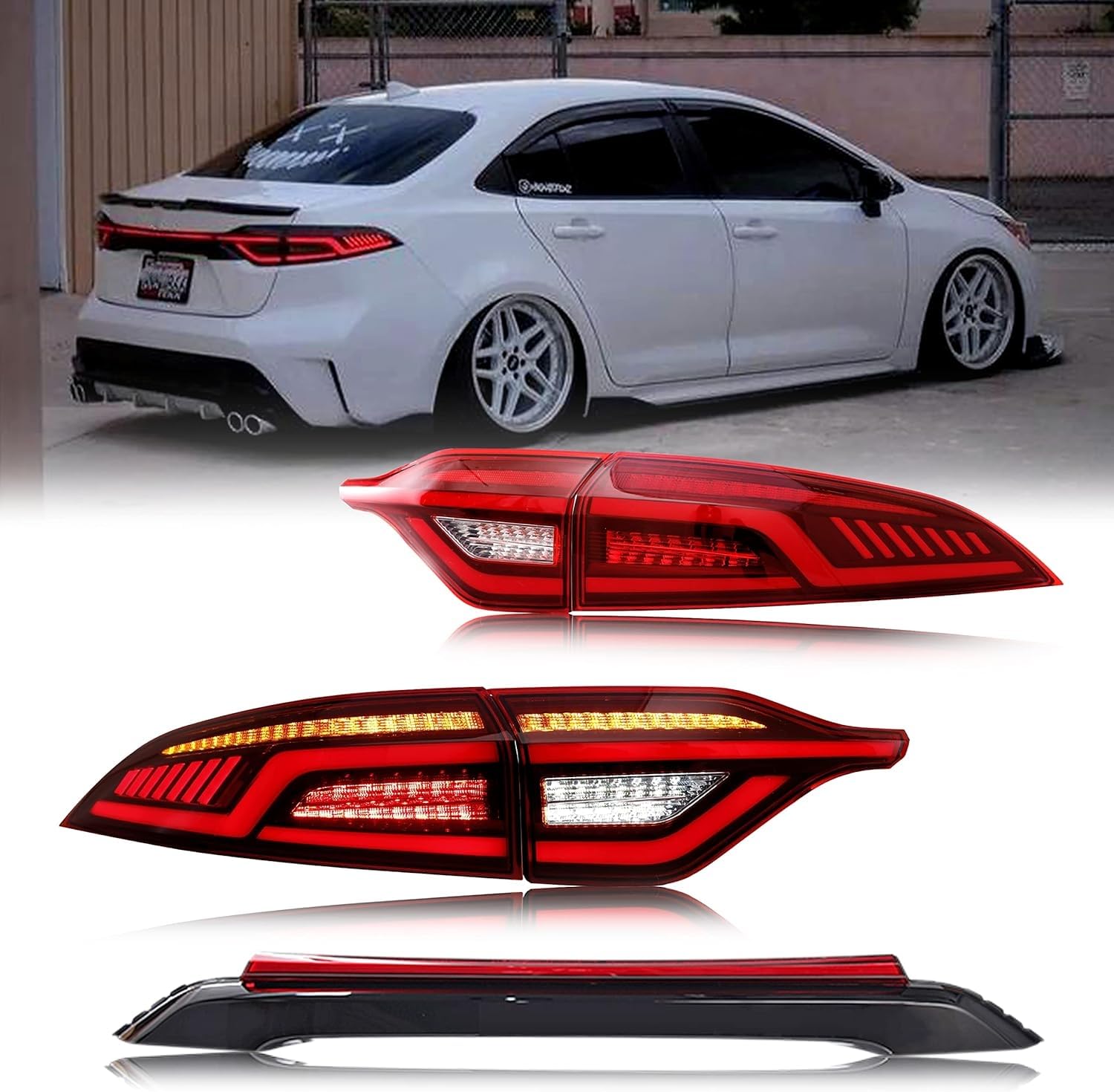 2020-2023 Toyota Corolla LED Tail Lights - Sequential Turn Signals & DRL Animation - 4PC Red Rear Lamp Assembly - Upgrade for Night Driving & Enhanced Safety