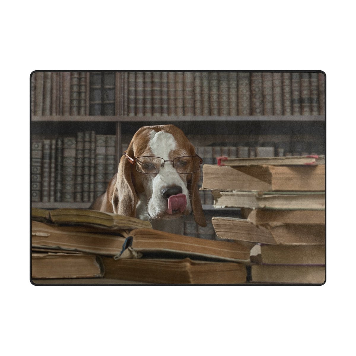 ALAZA Library Smart Dog Studying Old Book Area Rug - 5'3 x 4' Non-Slip Living Room & Bedroom Carpet - Perfect for Study Rooms, Home Offices & Pet-Friendly Spaces