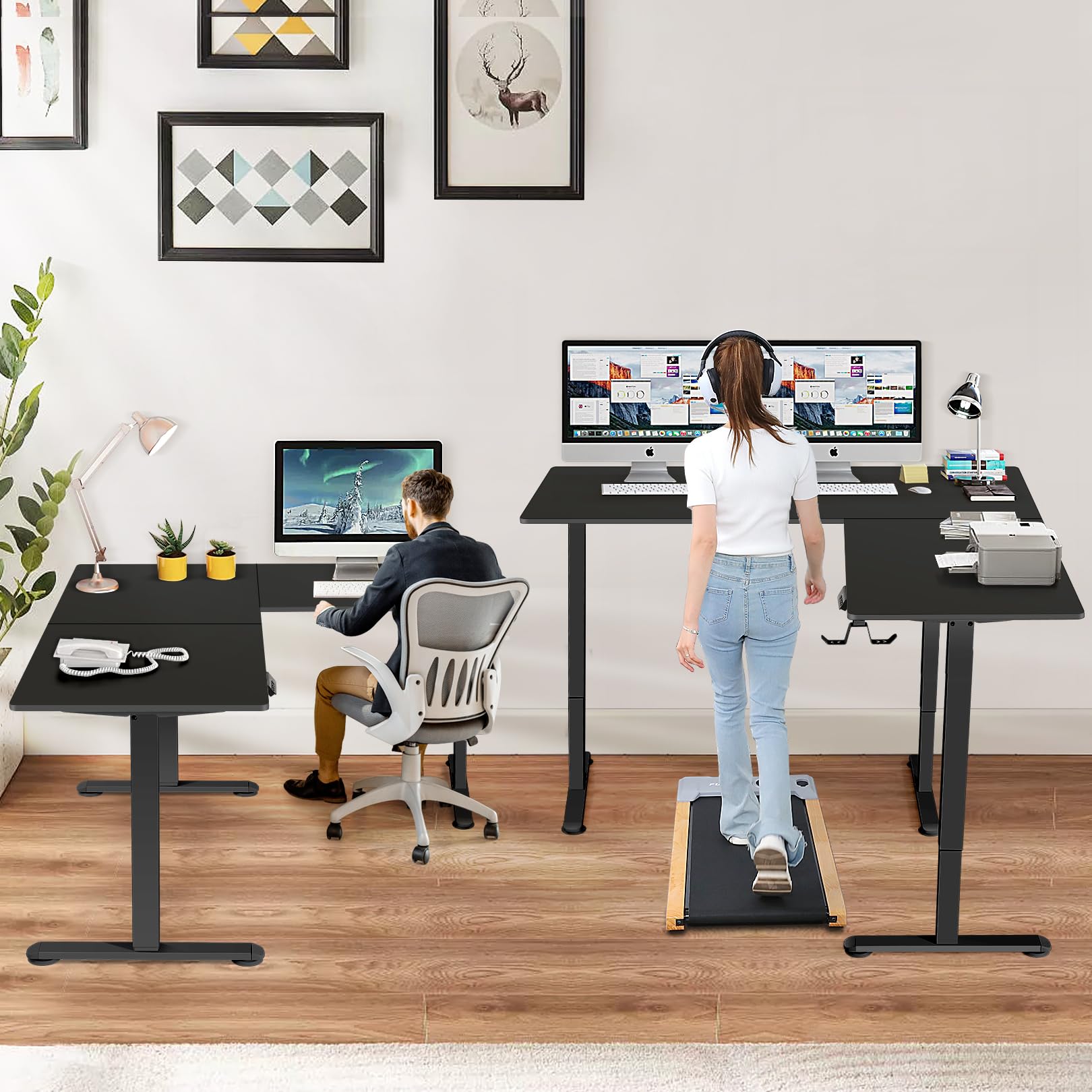 Farexon L-Shaped Electric Standing Desk 63x55 Inch, Adjustable Height Corner Sit Stand Desk with Mouse Pad - Sturdy Home Office & Gaming Workstation (Black) - Perfect for Remote Work, Video Calls and Ergonomic Workspace Setup