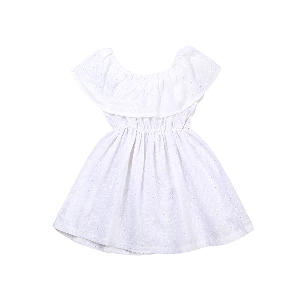 Toddler Girls' Off-Shoulder Lace Ruffle Mini Dress - White Summer Baby Dress for Photoshoots, Parties & Beach Outings