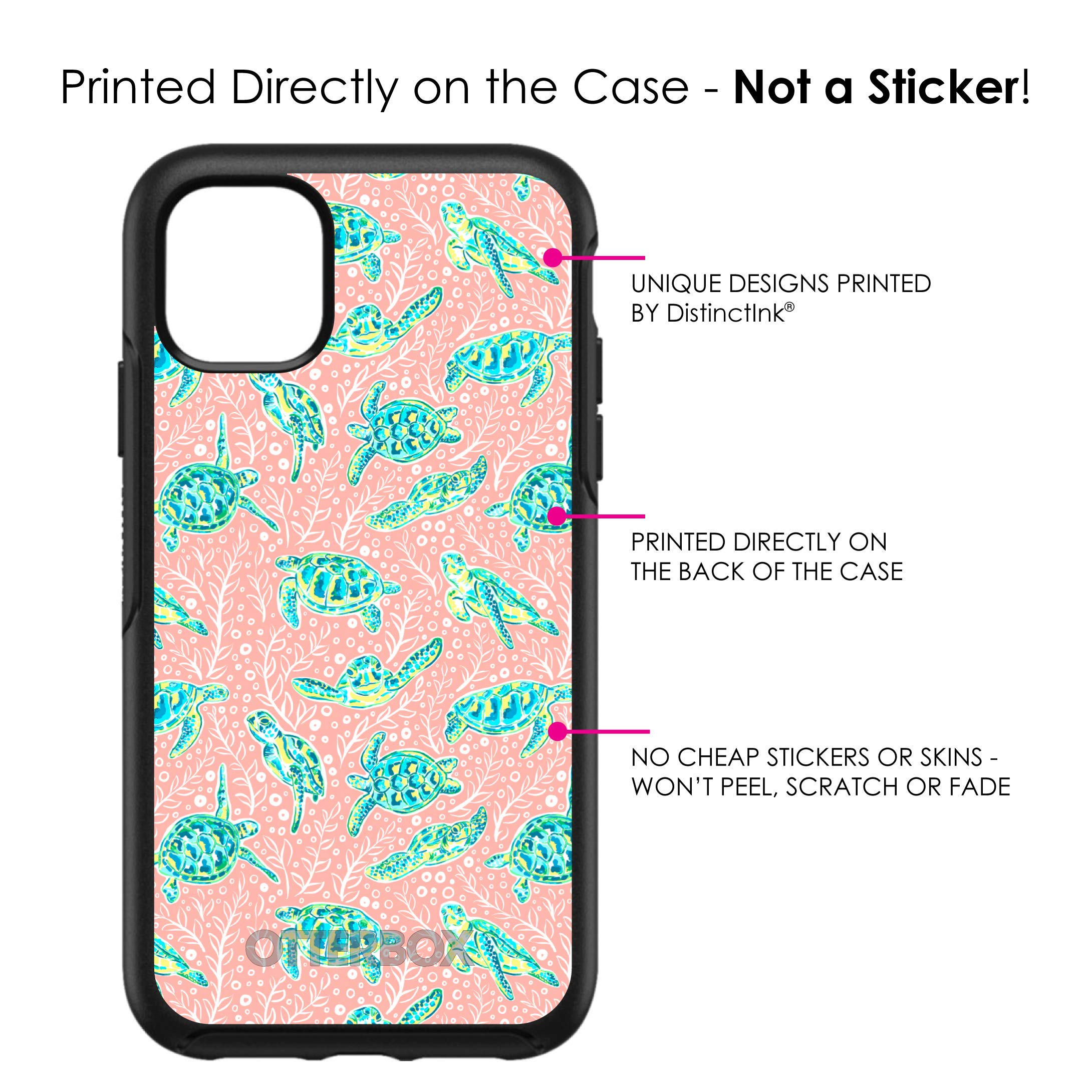 DistinctInk iPhone 11 Pro MAX Case (6.5 Inch) - Slim Protective Cover with Cute Turtle Design on Pink Background - OtterBox Symmetry Style Phone Case - Perfect for School, Work & Everyday Use