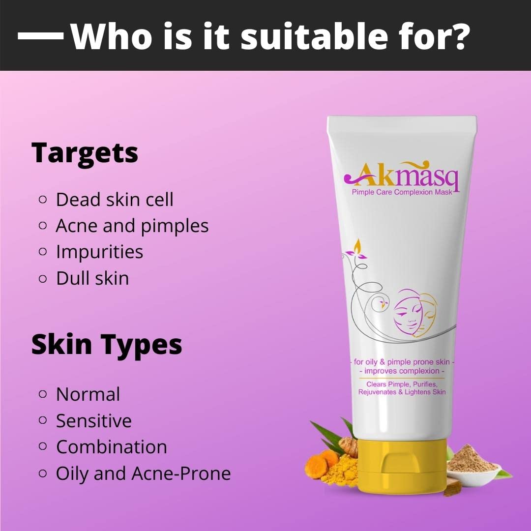 Best Akmasq Pimple Care Complexion Cream Mask for Acne Treatment - 75g Deep Cleansing Face Mask for Oily & Sensitive Skin | Perfect for Daily Skincare Routine & Post-Workout Breakout Prevention