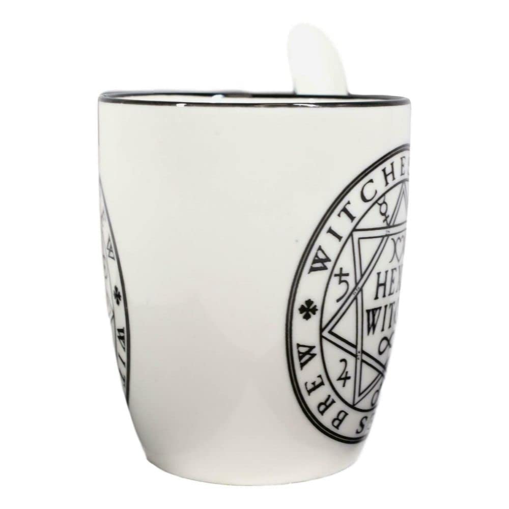 Witchy Coffee Mug Set with Pentacle Symbols & Spoon - Perfect for Witches Brew, Pagan Rituals & Gothic Kitchen Decor