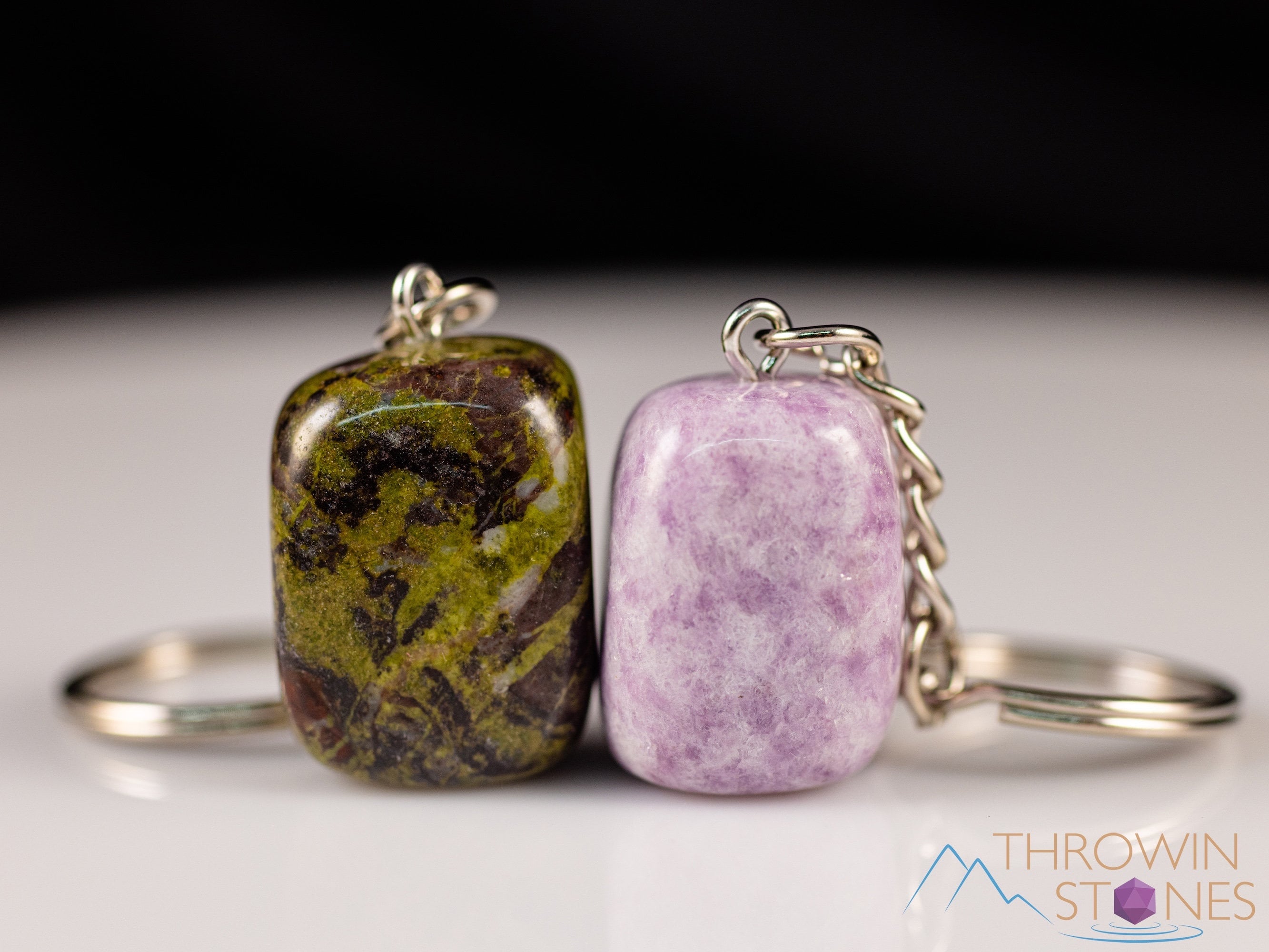 DRAGON'S Blood Jasper & Lepidolite Crystal Keychain - Tumbled Healing Stones for Self Care, Anxiety Relief, Chakra Balancing - Perfect Spiritual Gift (E2125) for Meditation, Travel & Daily Carry