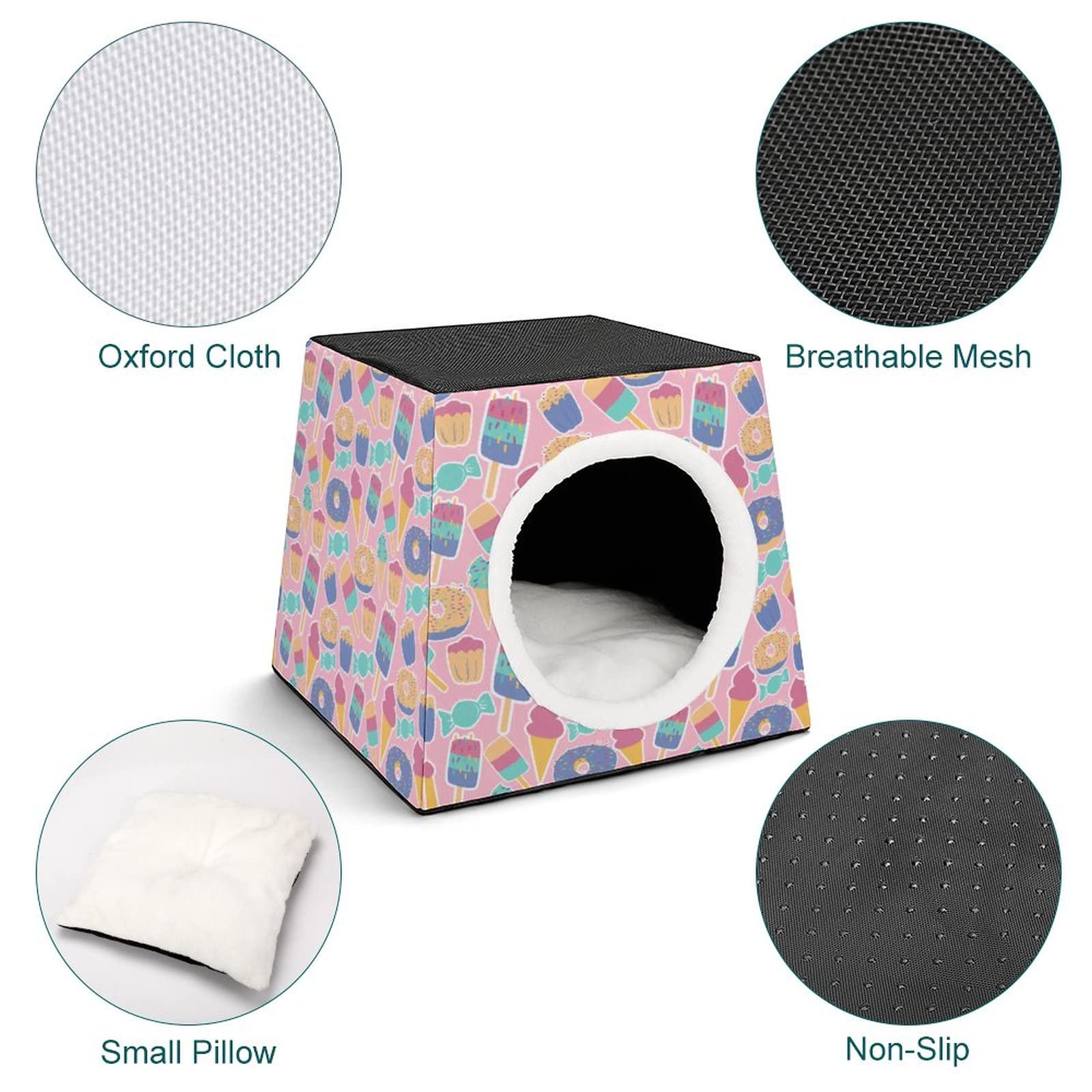 Printed Cat Cube Kitty House - Indoor Cat Bed & Small Dog Shelter - Warm & Cozy Pet Sofa - Perfect for Cuddling, Napping & Playtime