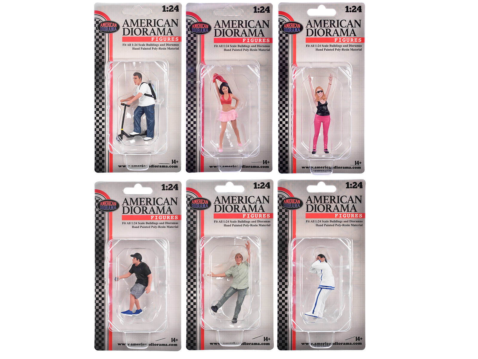 American Diorama 1/24 Scale Model Figure24 Series 2 - 6 Piece Action Figure Set for Car Dioramas, Model Train Scenes & Collectible Displays