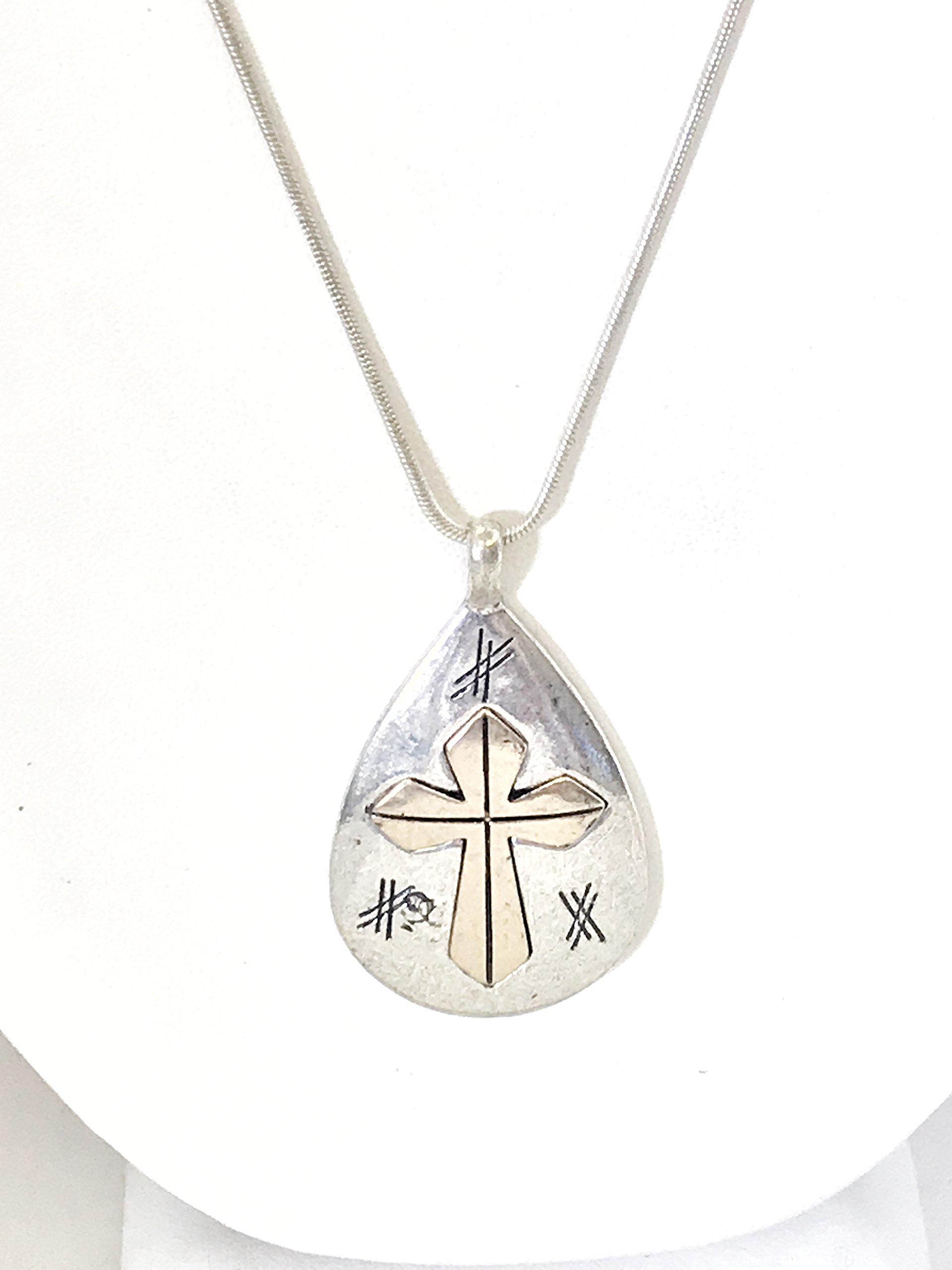Southwestern Teardrop Cross Pendant Necklace - Christian Gift for Her