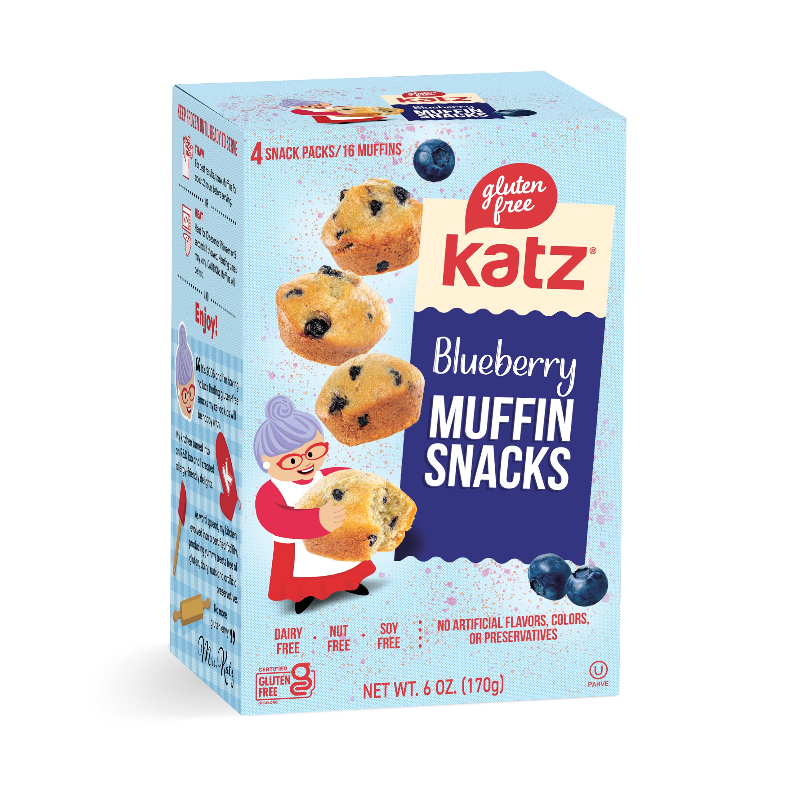 Katz Gluten Free Blueberry Muffin Snacks - Dairy Free, Nut Free, Soy Free, Kosher Certified (6oz, 1 Pack) | Perfect for School Lunches, Travel Snacks & Celiac-Friendly Diet