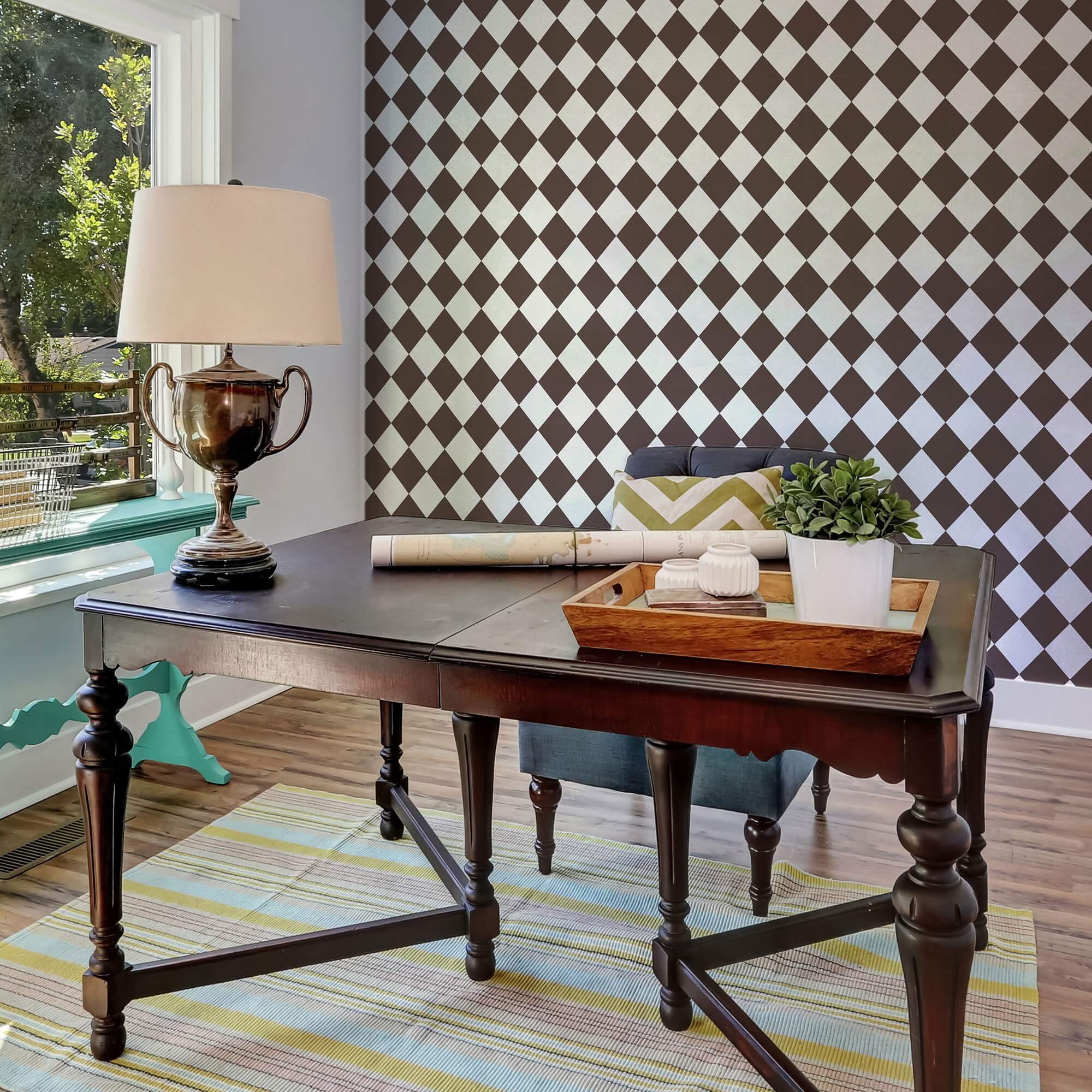 Charcoal and White Checkered Peel and Stick Removable Wallpaper - Self-Adhesive Decorative Wall Covering for Bedroom, Living Room & Office Decor
