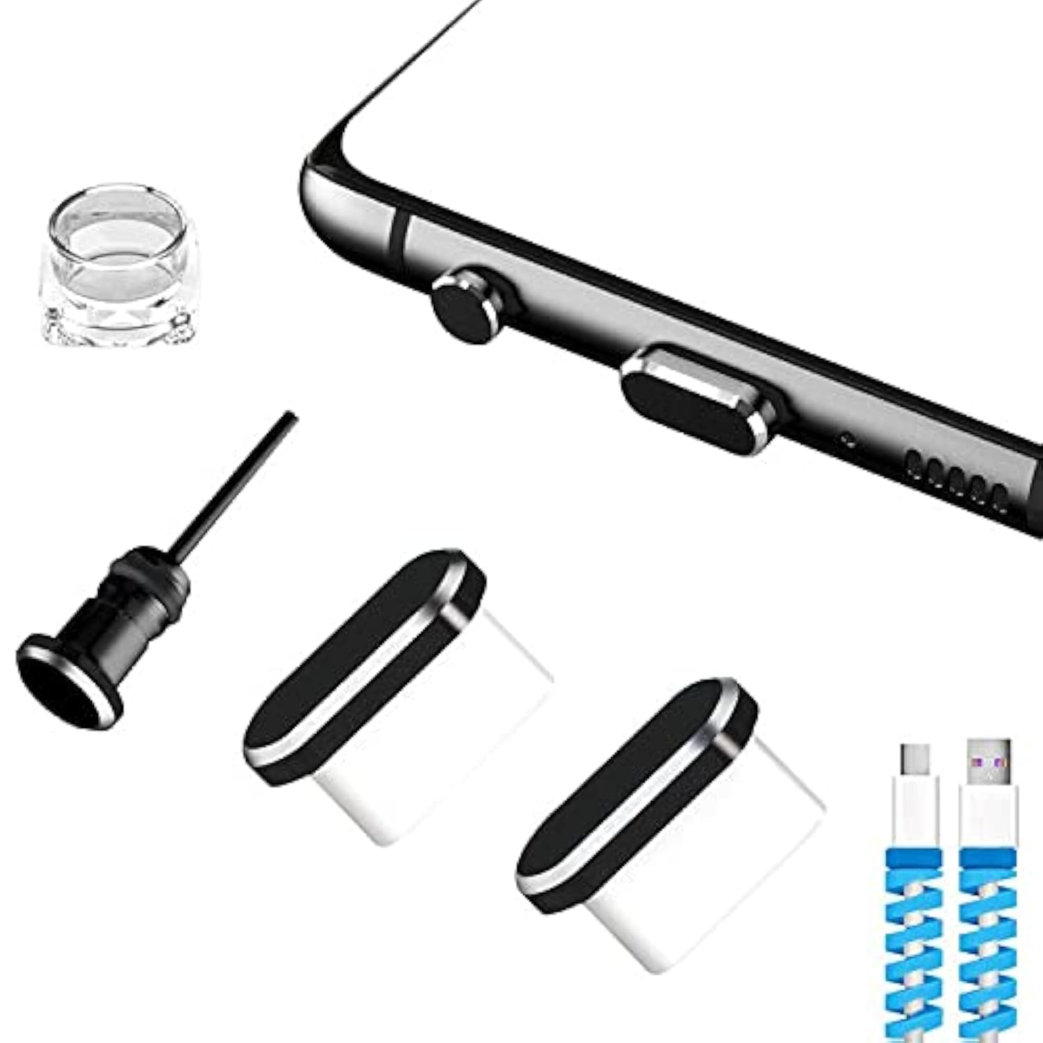 Premium USB C Dust Plugs & Charging Port Covers (2-Pack) - Compatible with iPhone 16/15 Pro Max, Samsung Galaxy S25/S24/S23/S22/S21/S20+/Ultra/Z Flip 6/Z Fold 6, Pixel, OnePlus - Black - Protect Your Device from Dust, Dirt & Damage - Perfect for Travel, Work & Daily Use