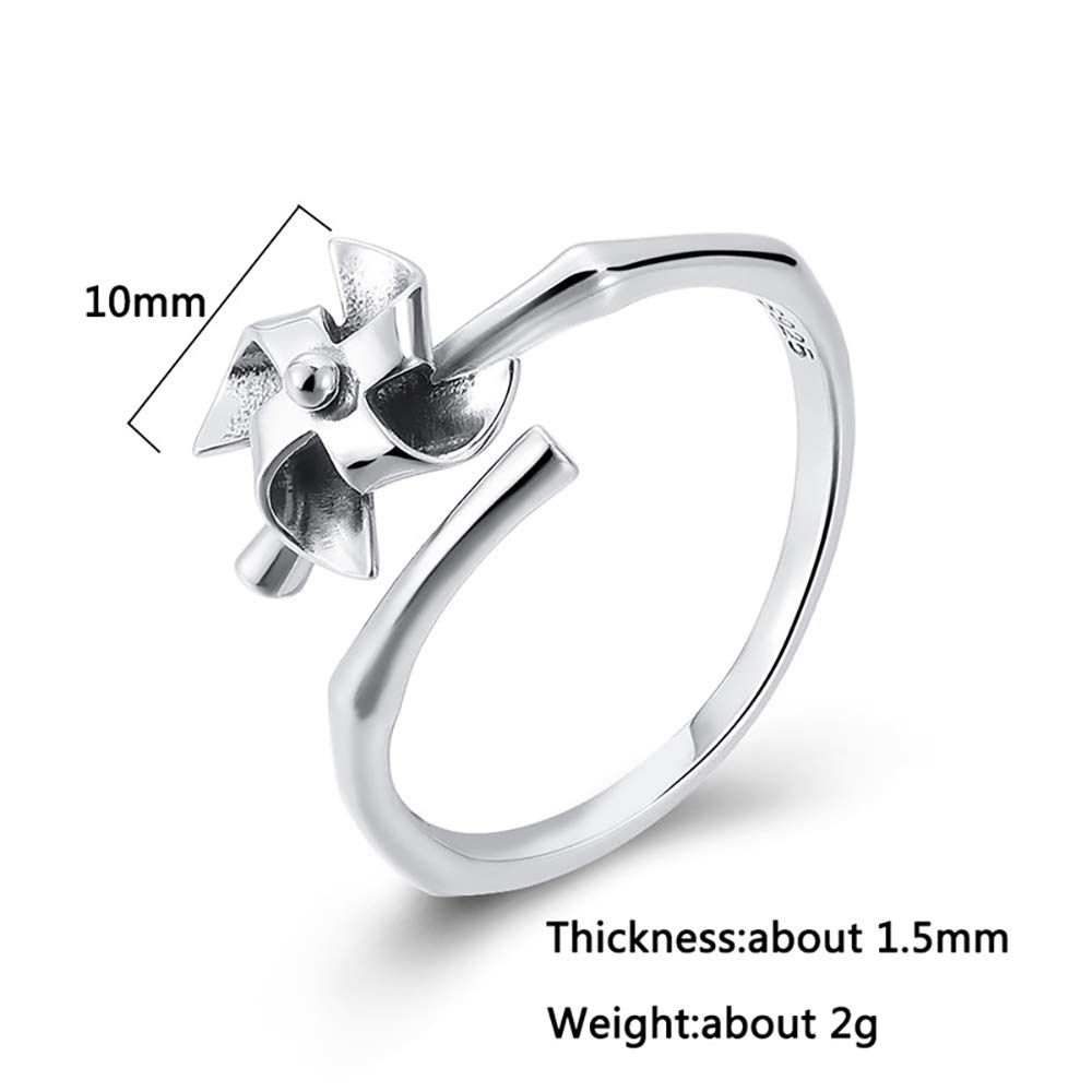 LOVECOM 925 Sterling Silver Fidget Spinner Ring for Women - Adjustable Size Fashion Statement Jewelry - Unique Spinning Windmill Design - Perfect Birthday & Graduation Gift for Her - Great for Stress Relief, Anxiety Management and Stylish Everyday Wear
