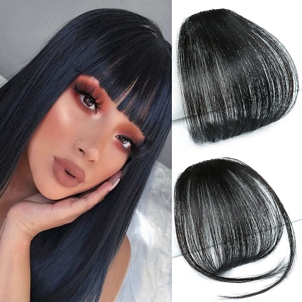 VIKIJO Clip-In Bangs for Women - Natural Black Human Hair Fringe with Wispy Temple Bangs | Easy Clip-On Air Bangs Hairpiece for Instant Volume & Style | Perfect for Daily Wear, Cosplay & Special Occasions