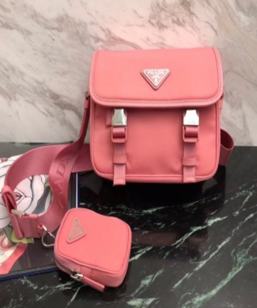 Prada Nylon and Saffiano Leather Shoulder Bag in Pink | Luxury Designer Handbag for Women | Perfect for Work, Travel and Everyday Use