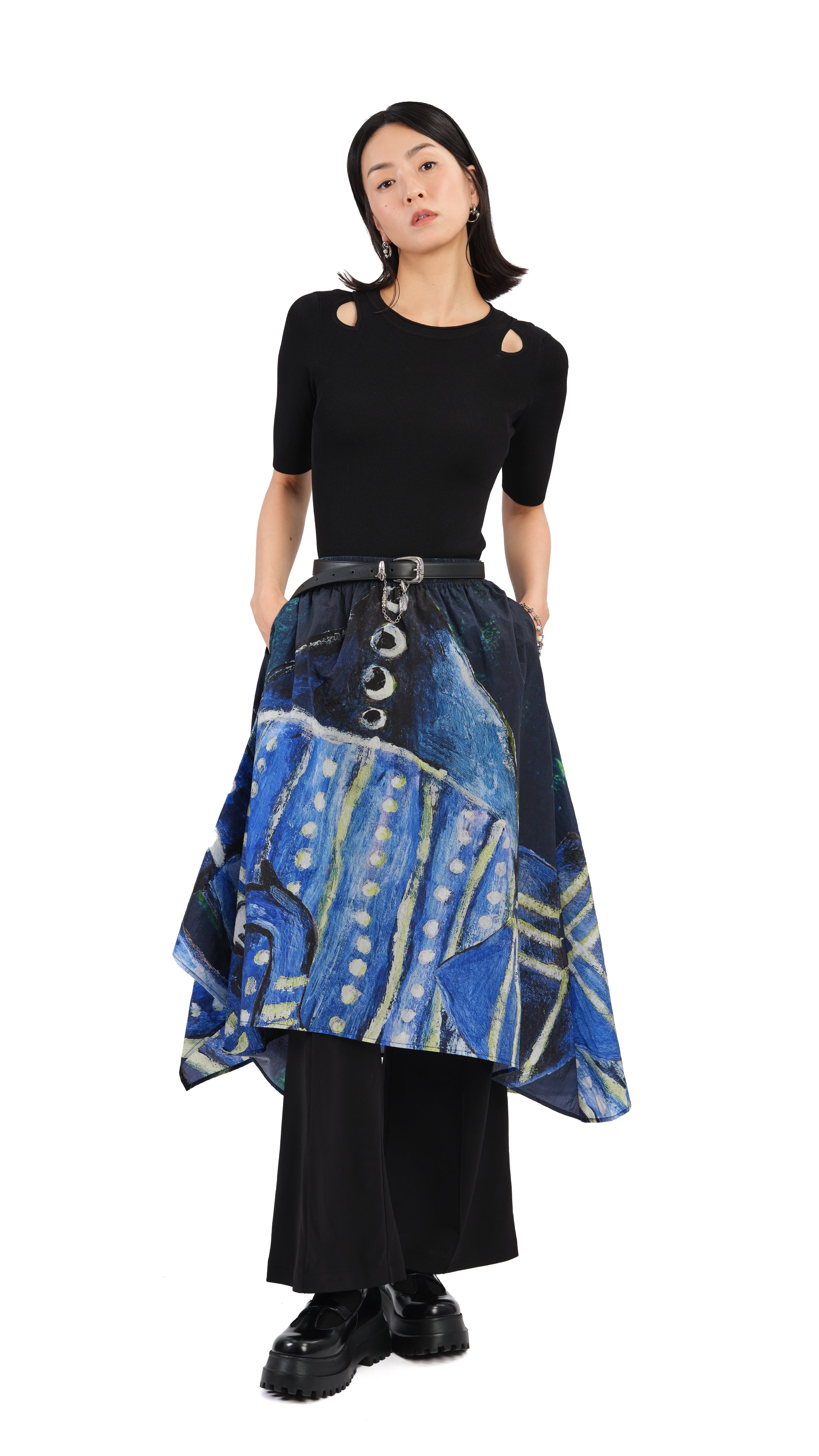 Selk'Nam Graphic Print Asymmetric Skirt - Unique Boho Chic Midi Skirt for Women | Perfect for Festivals, Beach Vacations & Boho Fashion Outfits