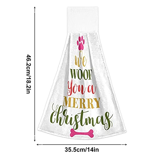 Christmas Dog Quote Kitchen Towels - 2 Pack Super Absorbent Hanging Dish Towels with Loops for Kitchen, Bathroom & Bar | Cute Holiday Hand Towels for Oven, Tabletop & Tea Time Decor
