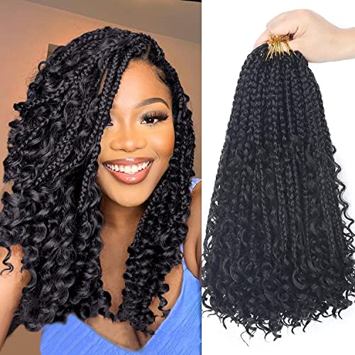 8 Packs Pre-Looped Goddess Box Braids Crochet Hair - 14 Inch Bohemian Curly Braiding Hair Extensions (128 Strands) for Black Women | Perfect for Protective Styles, Boho Fashion & Everyday Wear