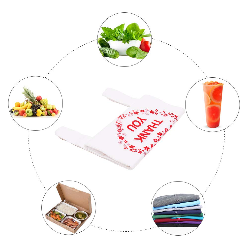 LazyMe White Plastic Thank You T-Shirt Grocery Bags - 12x20 Inch, 100 Pack - Durable Handles, Standard Supermarket Size - Perfect for Retail Stores, Farmers Markets & Eco-Friendly Shopping