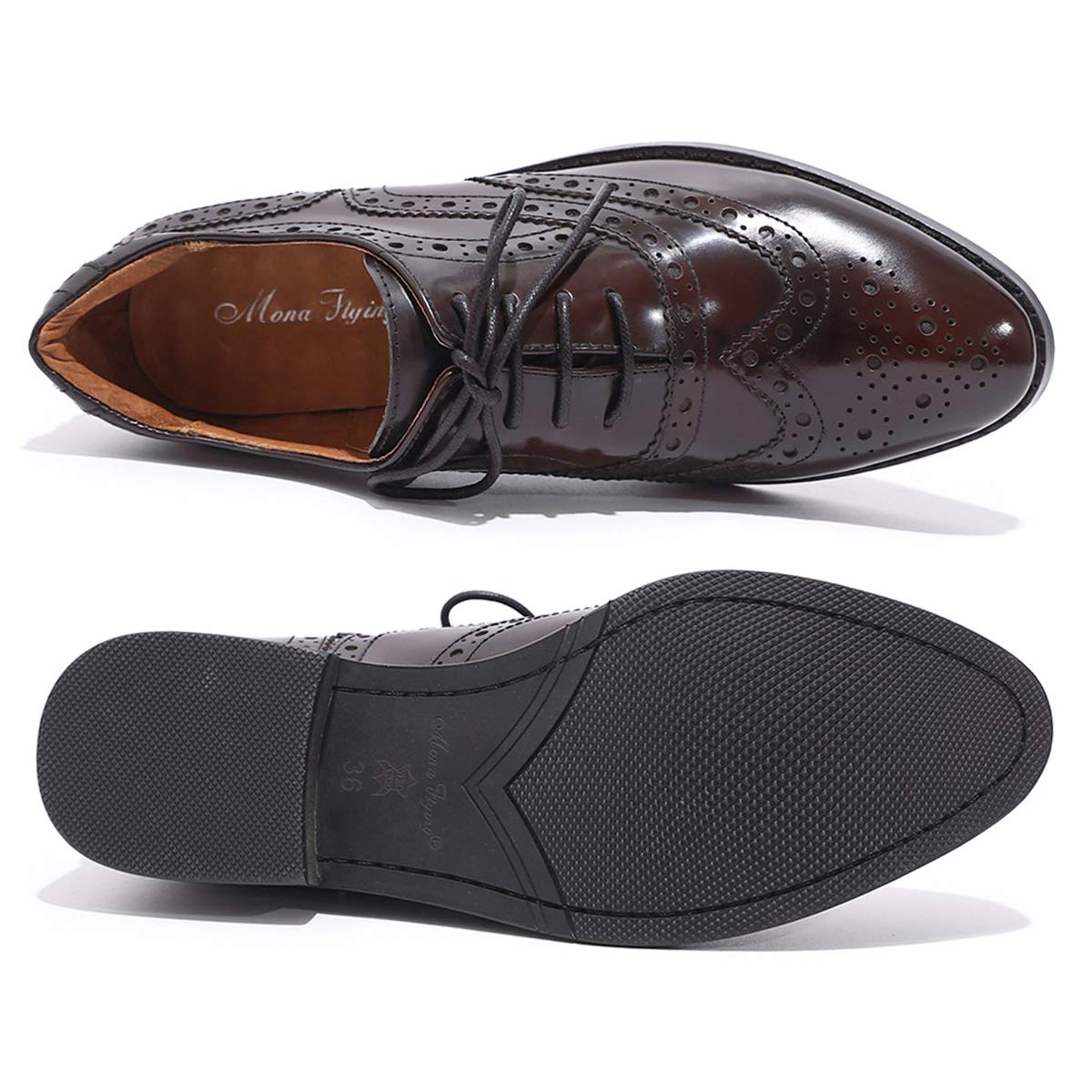 Stylish Women's Leather Wingtip Oxford Shoes - Perforated Brogue Lace-Up Design for Ladies | Perfect for Office, Casual Wear & Special Occasions