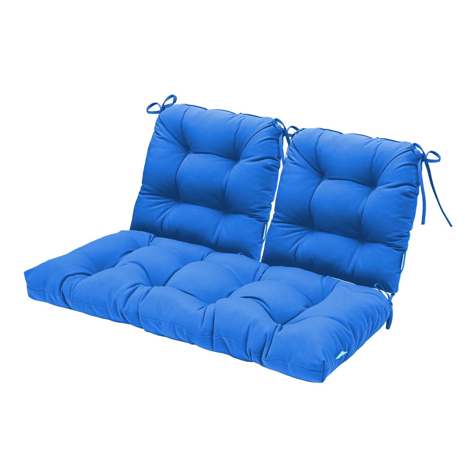 QILLOWAY Outdoor Indoor Patio Wicker Seat Cushions with Ties - Set of 3 U-Shape Loveseat Cushions for Patio Furniture, Wicker Bench, Porch Swing & Garden Chairs (Blue) - Perfect for Backyard, Deck & Sunroom Relaxation