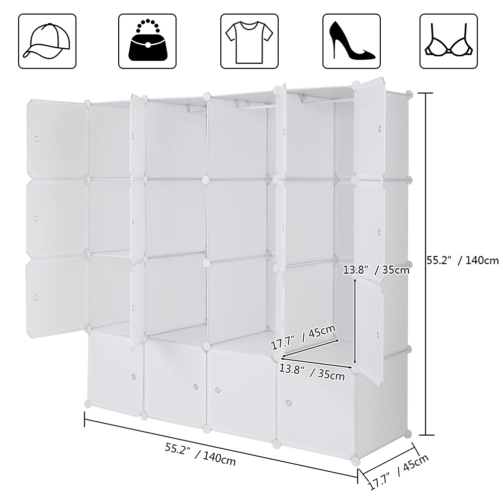 16-Cubby Closet Organizer with Storage Shelves - White Clothes Storage Solution for Home, Office & Bedroom - Perfect for Organizing Clothes, Shoes & Accessories in Small Spaces