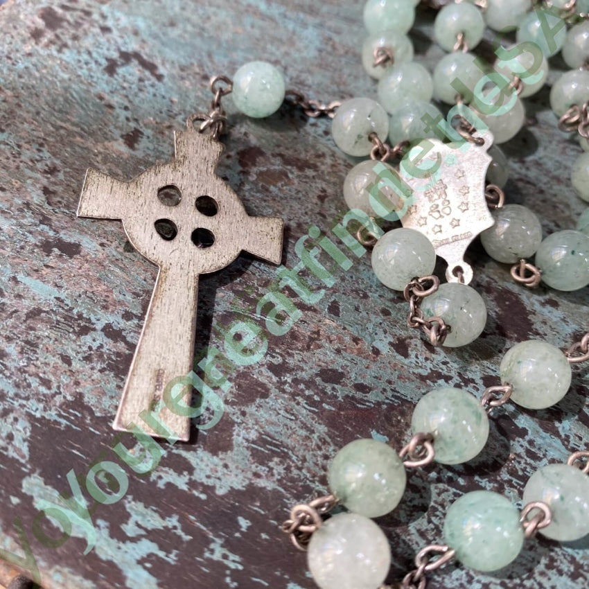 Vintage Sterling Silver Green Jade Bead Rosary Necklace - Elegant Catholic Prayer Beads for Chapel, Meditation & Spiritual Gifts