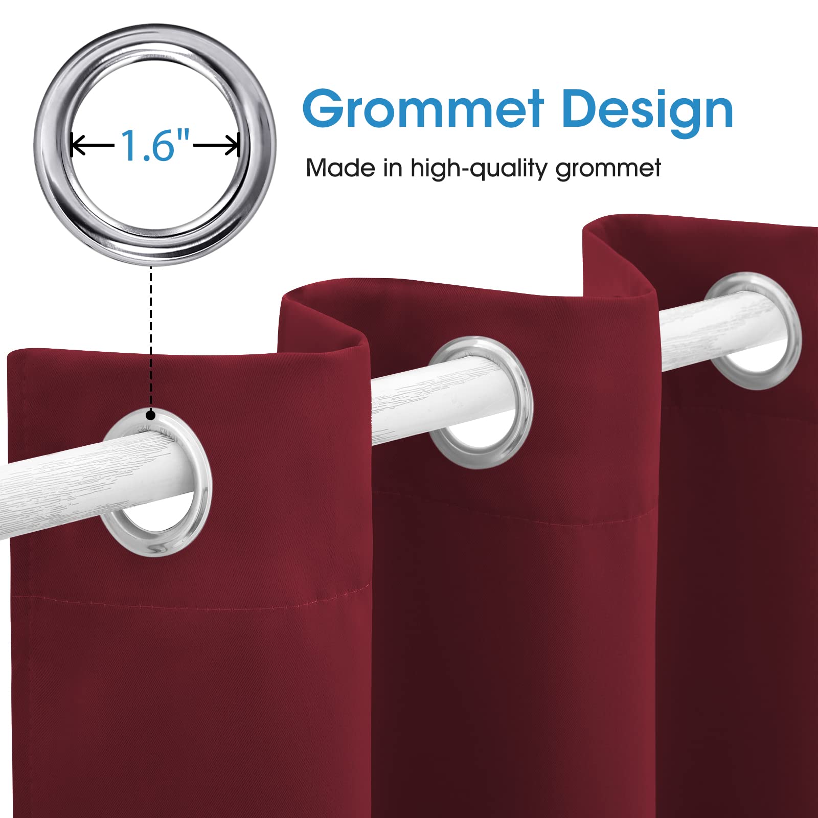 Blackout Curtains for Bedroom - 52x96 Inch Long 2 Panels Set, Burgundy Red Room Darkening Thermal Insulated Soundproof Grommet Window Drapes for Living Room & Bedroom | Perfect for Light Sleepers, Home Theater & Noise Reduction
