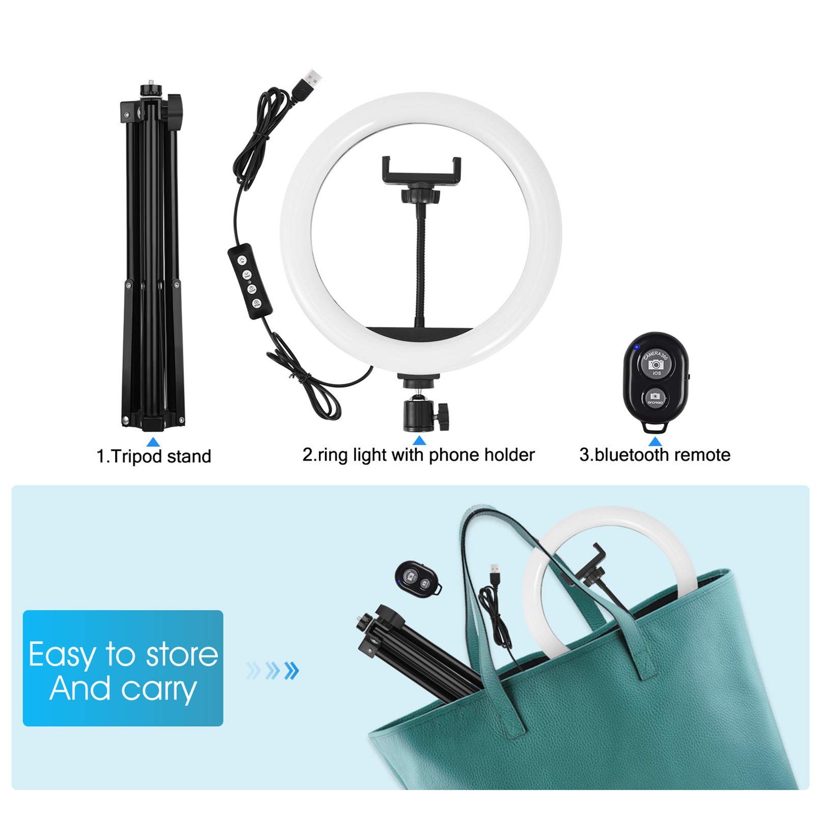 ZXCVASDF 10-inch RGB Ring Light with 15 Color Options & Adjustable Tripod Stand - Dimmable LED Circle Light for Makeup, Photography, YouTube Videos (Includes Phone Holder) - Perfect for Beauty Tutorials, Live Streaming & Product Photography