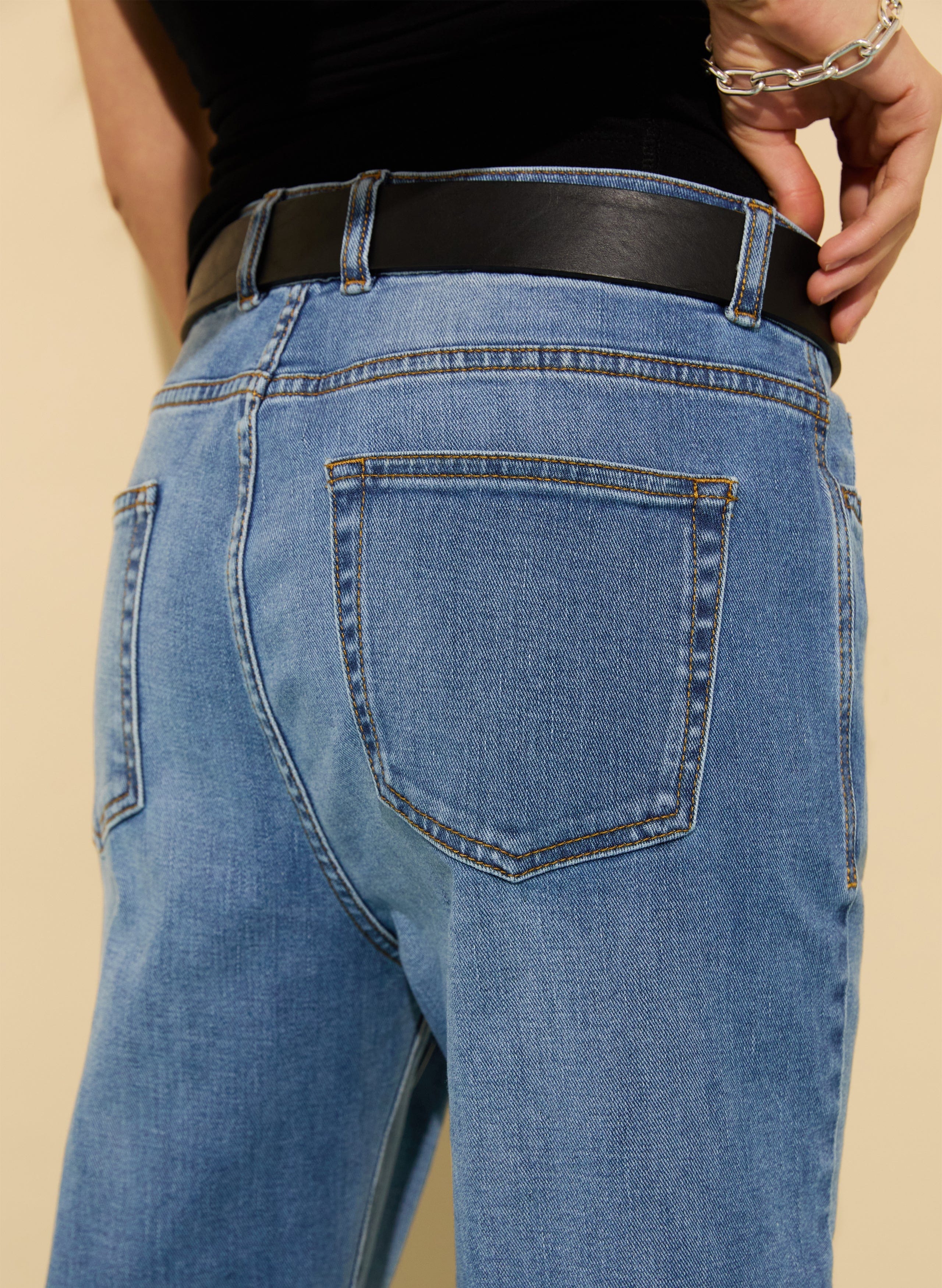 Eda Organic Cotton Stretch Boyfriend Jeans for Women | Light Washed Indigo Denim Pants | Comfortable Casual Wear for Everyday Outfits and Weekend Style