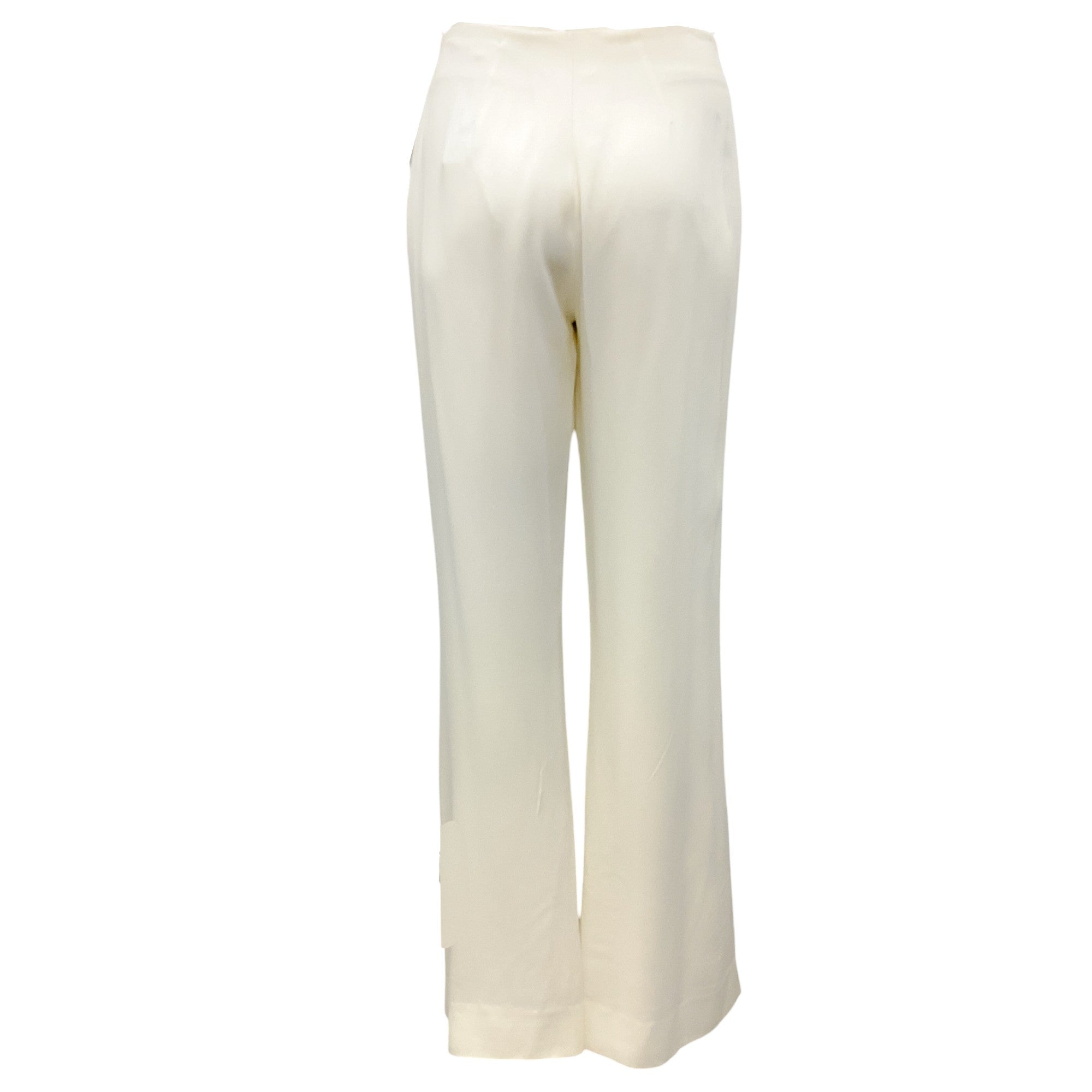 Edward Achour Fall 2014 White & Gold Buttoned Crepe Trousers for Women - Elegant High-Waisted Dress Pants for Office, Party & Special Occasions